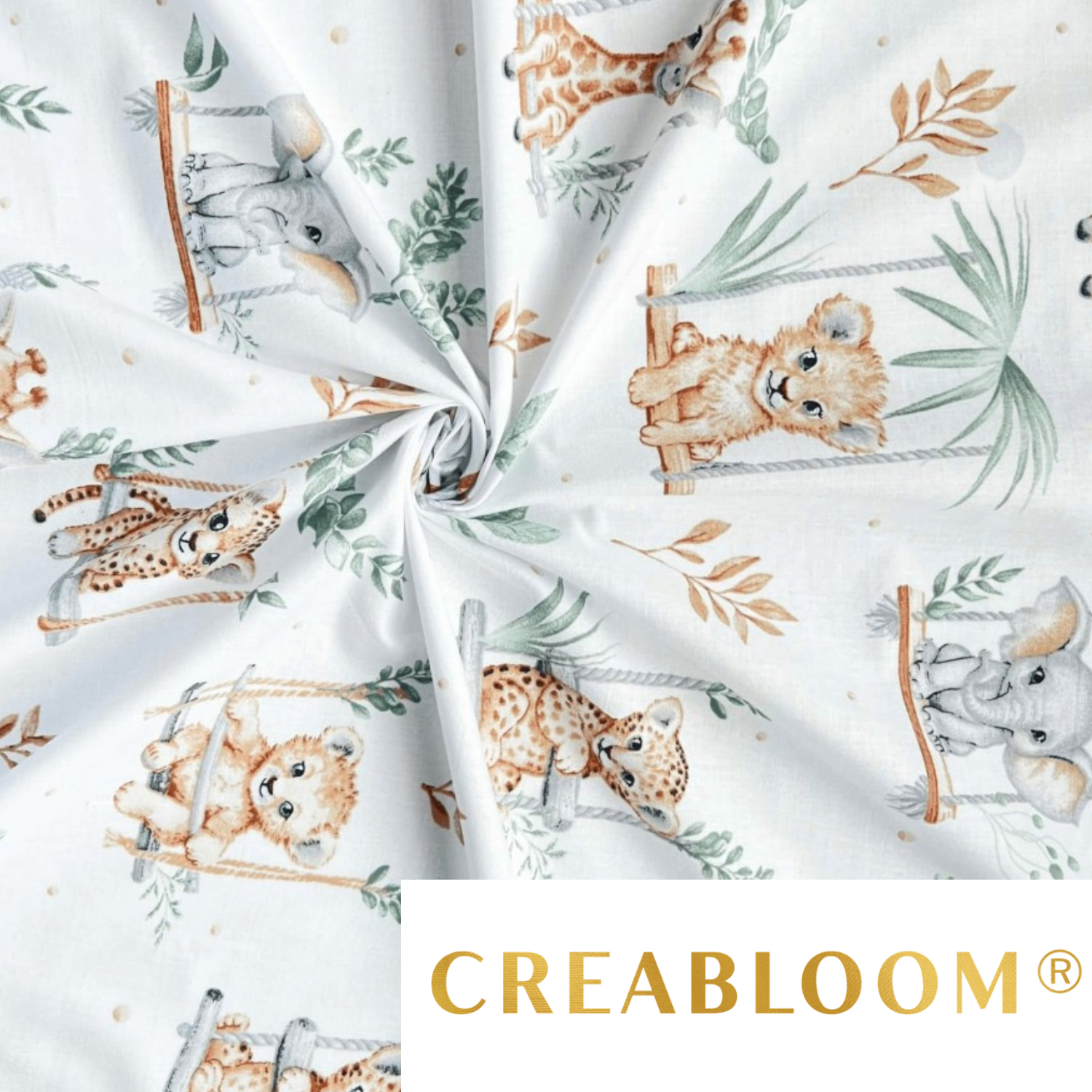 Tissu Coton Motif Animaux Tons Vert