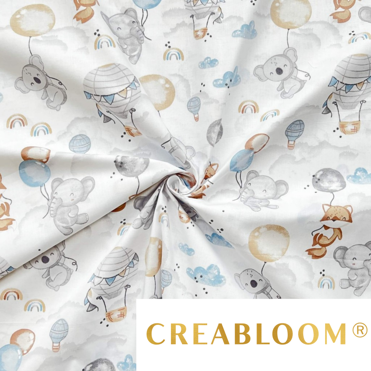 Tissu Coton Motif Animaux Et Montgolfières