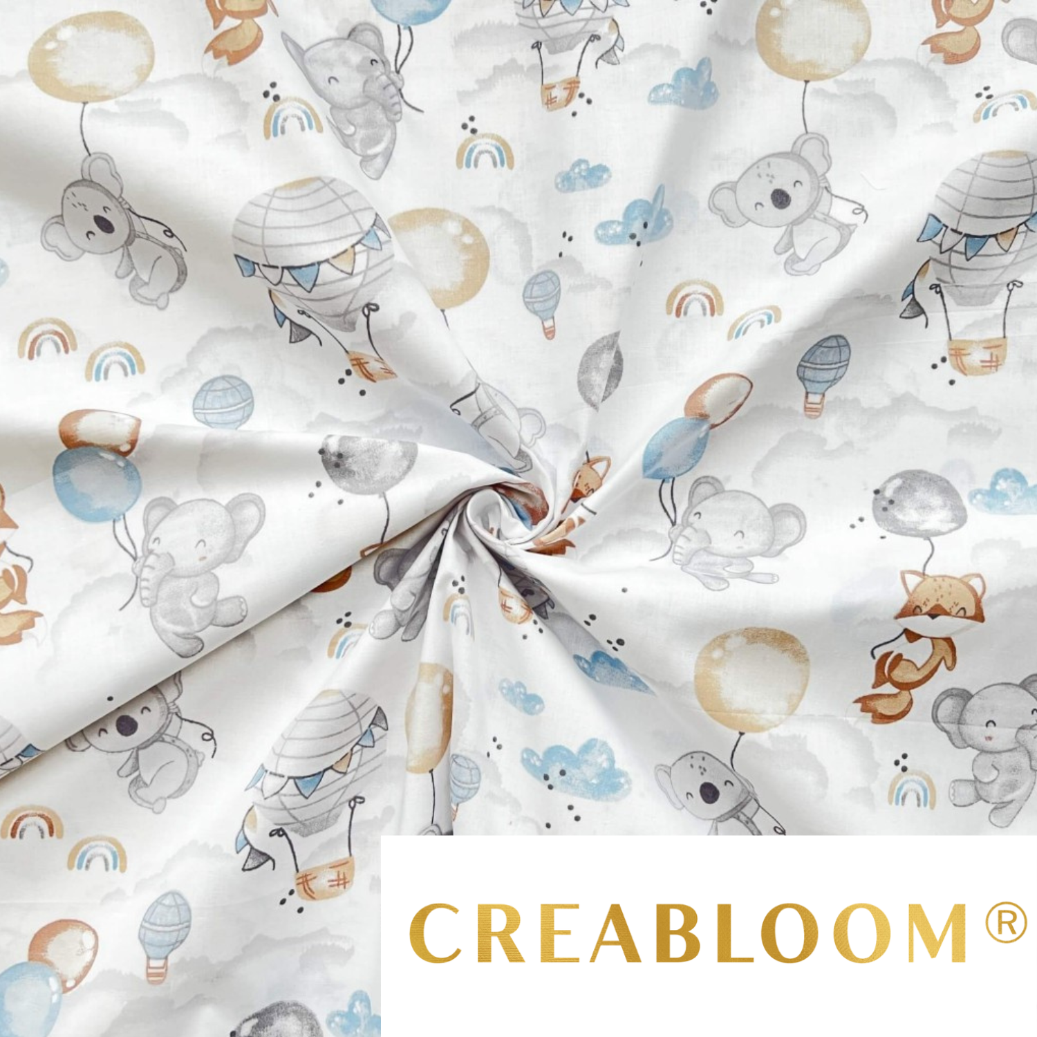 Tissu Coton Motif Animaux Et Montgolfières