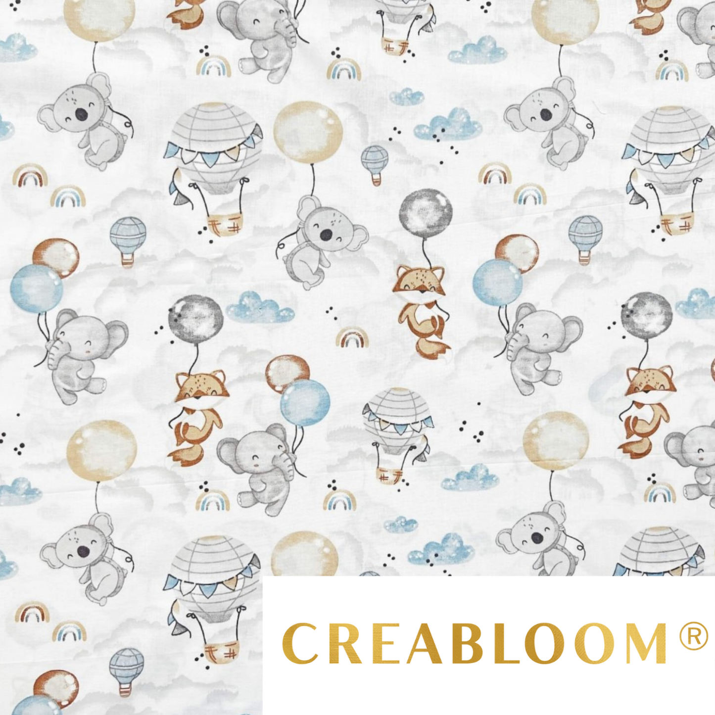 Tissu Coton Motif Animaux Et Montgolfières