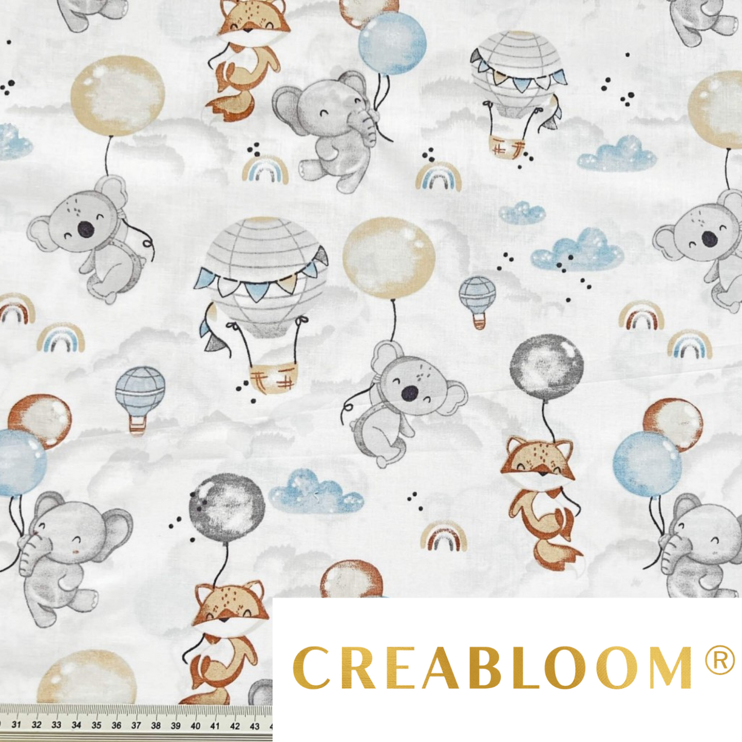 Tissu Coton Motif Animaux Et Montgolfières