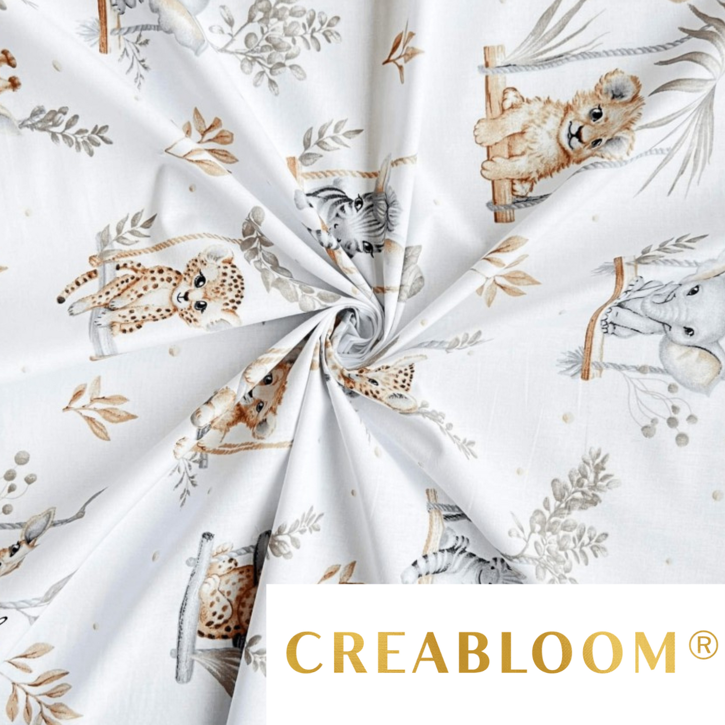 Tissu Coton Motif Animaux Tons Beige