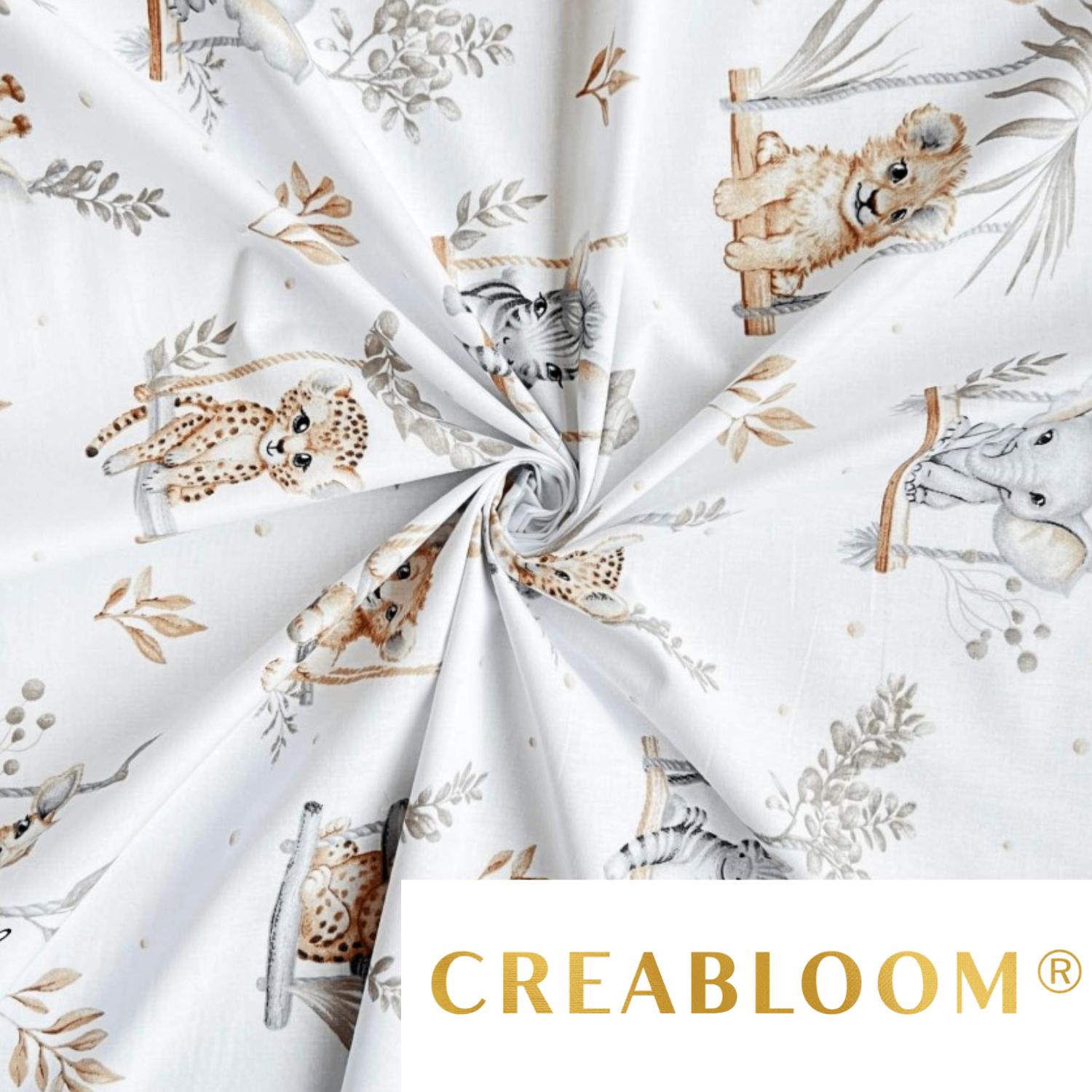 Tissu Coton Motif Animaux Tons Beige