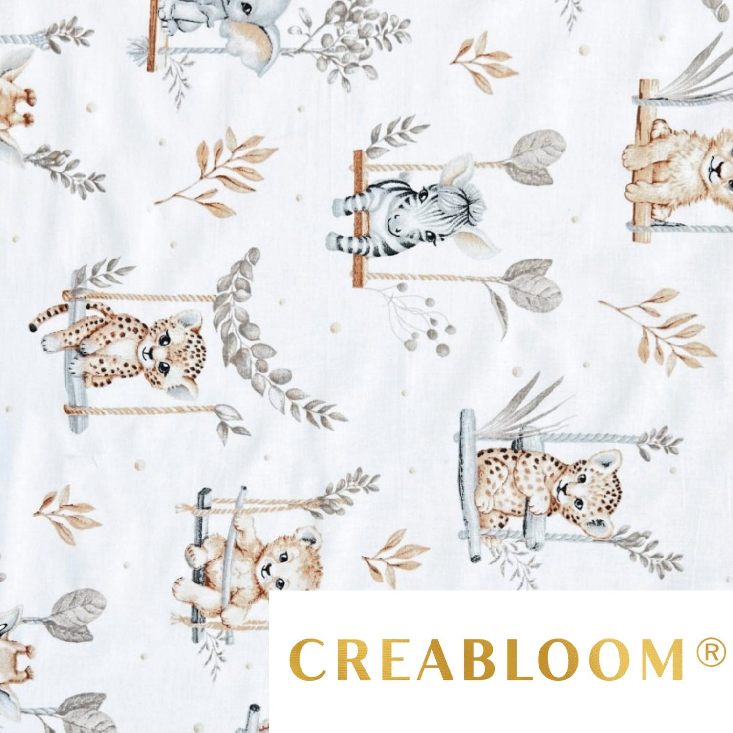 Tissu Coton Motif Animaux Tons Beige