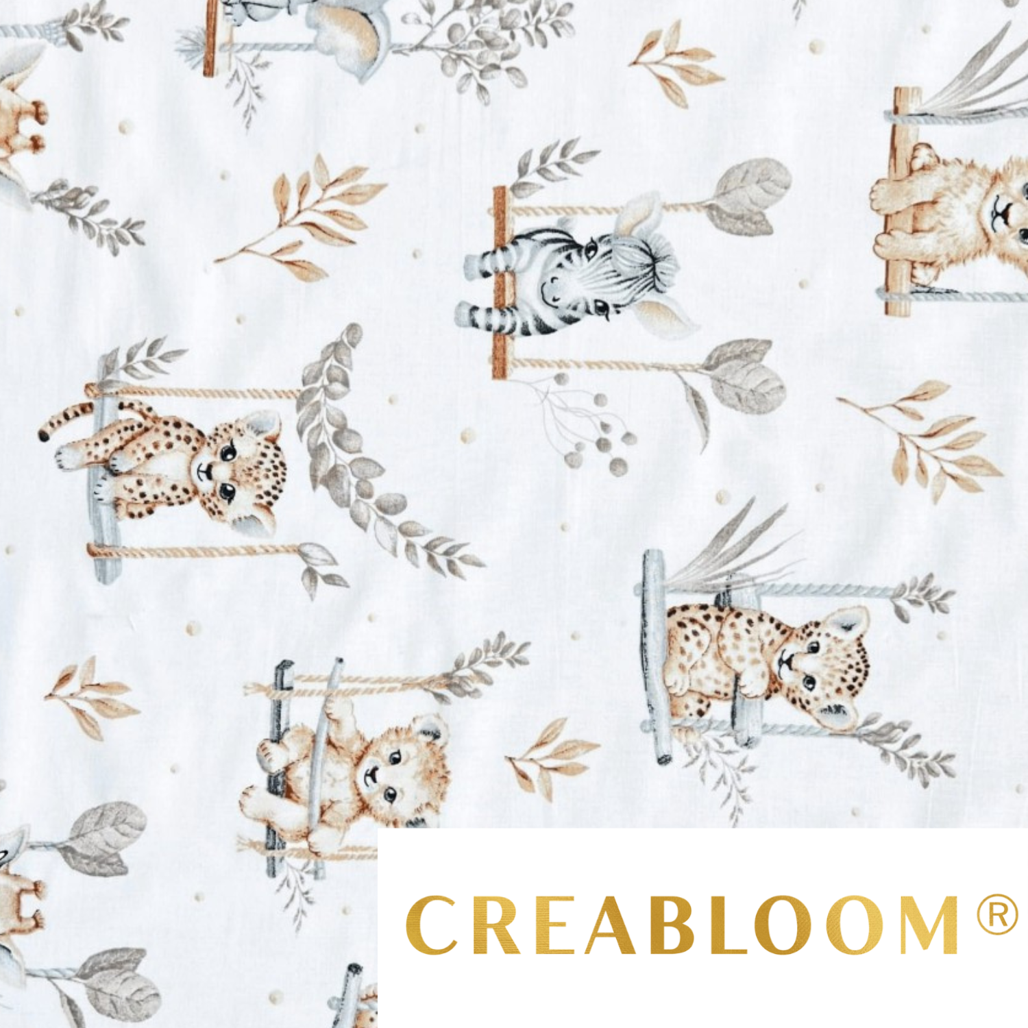 Tissu Coton Motif Animaux Tons Beige