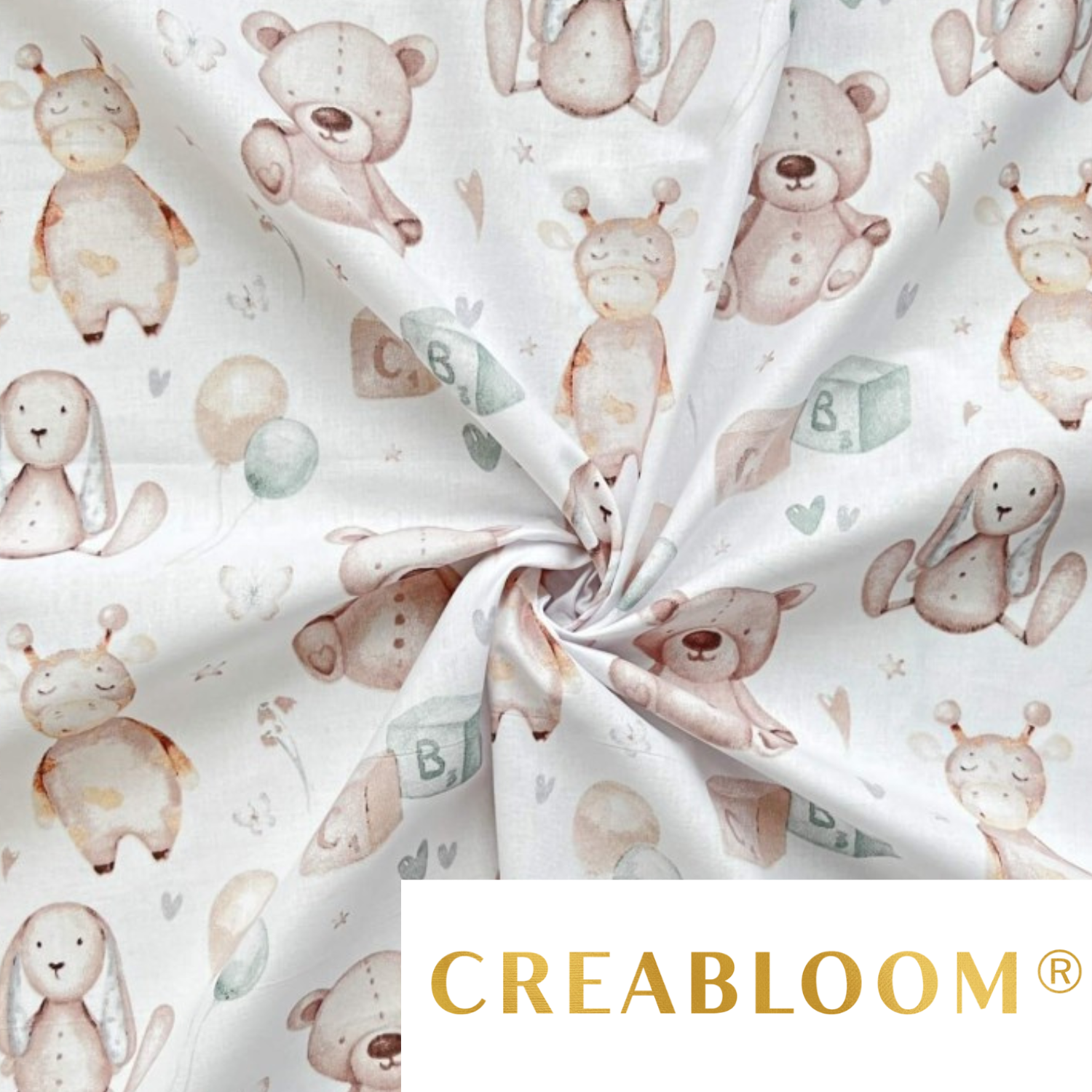 Tissu Coton Motif Peluches Nounours Et Doudous