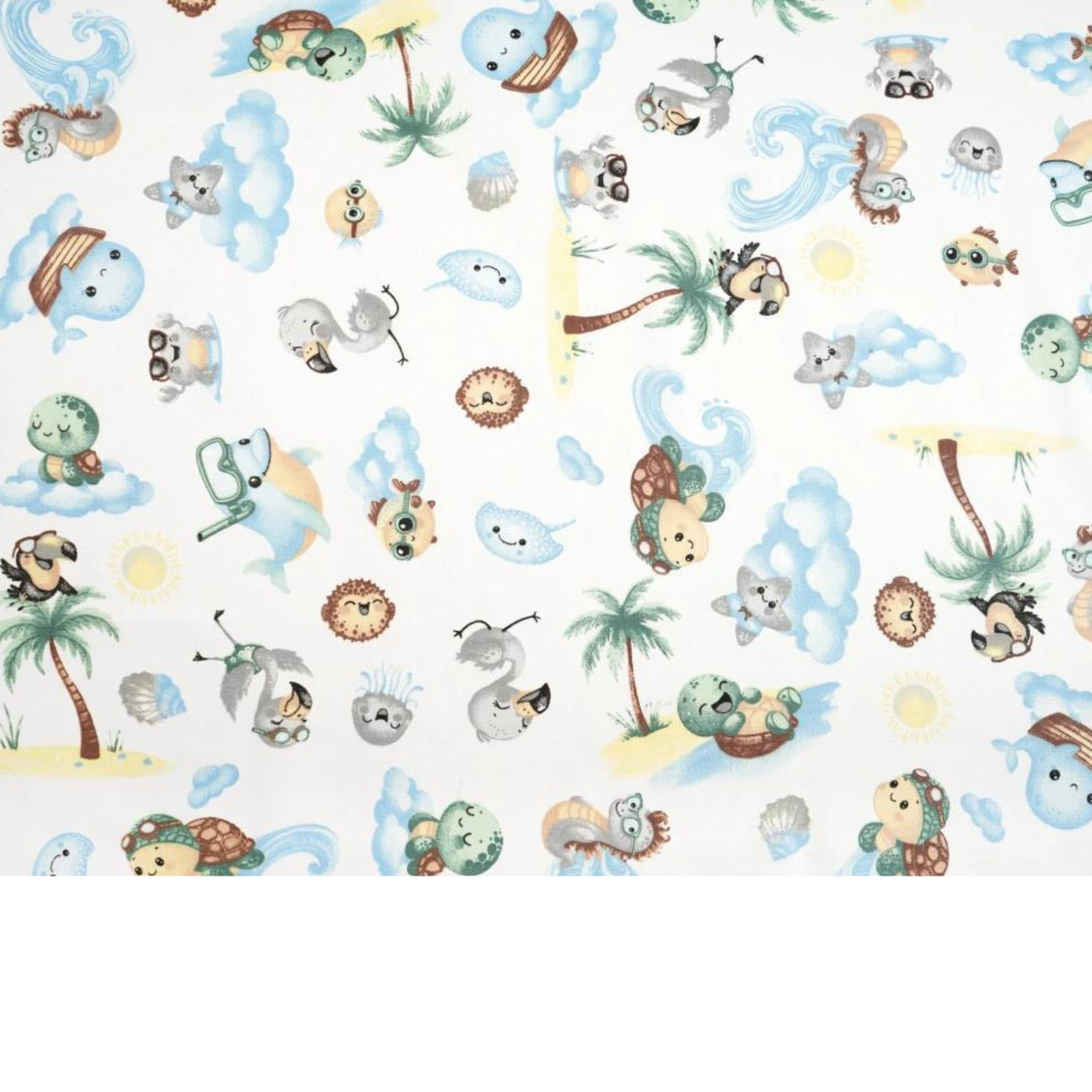 Tissu Coton Motif Animaux De La Mer Fond Blanc