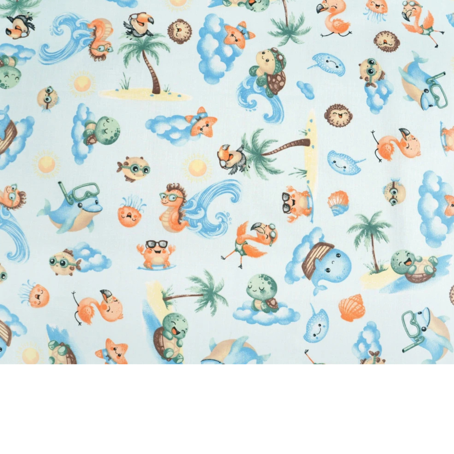 Tissu Coton Motif Animaux De La Mer Fond Bleu