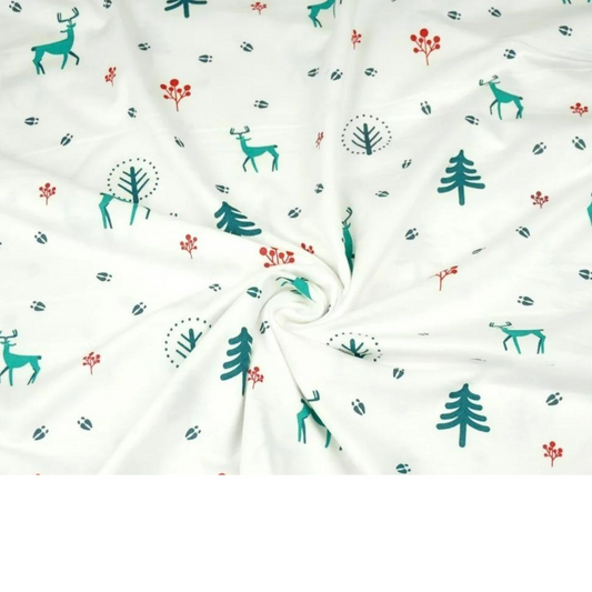 Tissu Jersey - vert et rouge fond blanc