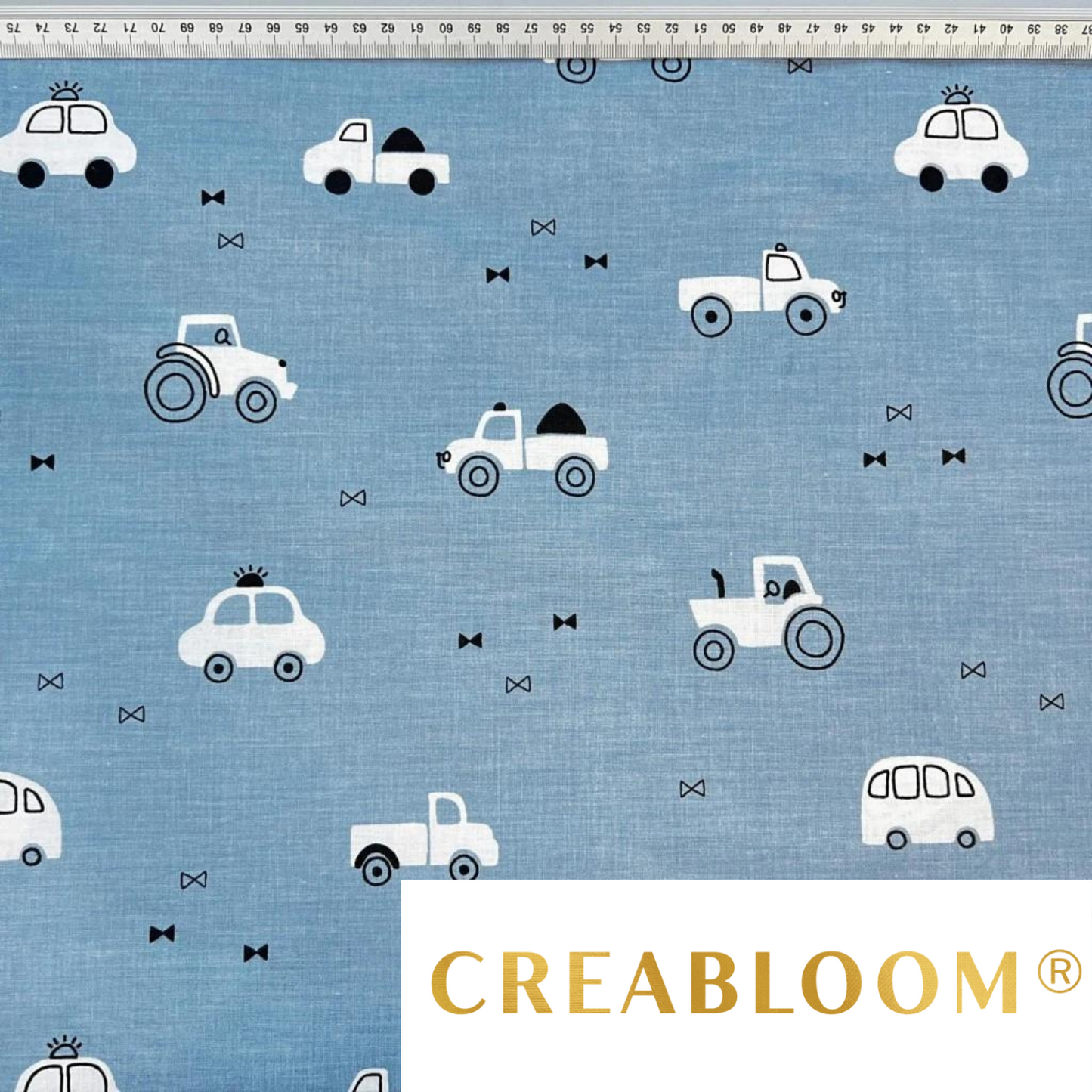 Tissu Coton Motif Voitures Fond Bleu