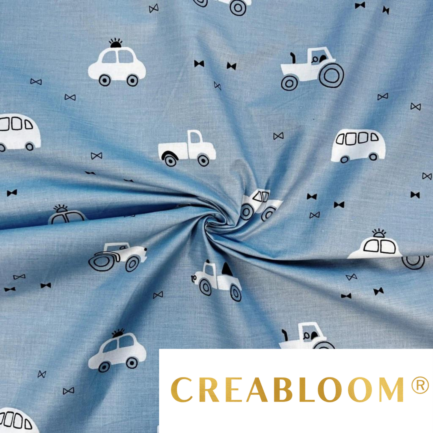 Tissu Coton Motif Voitures Fond Bleu