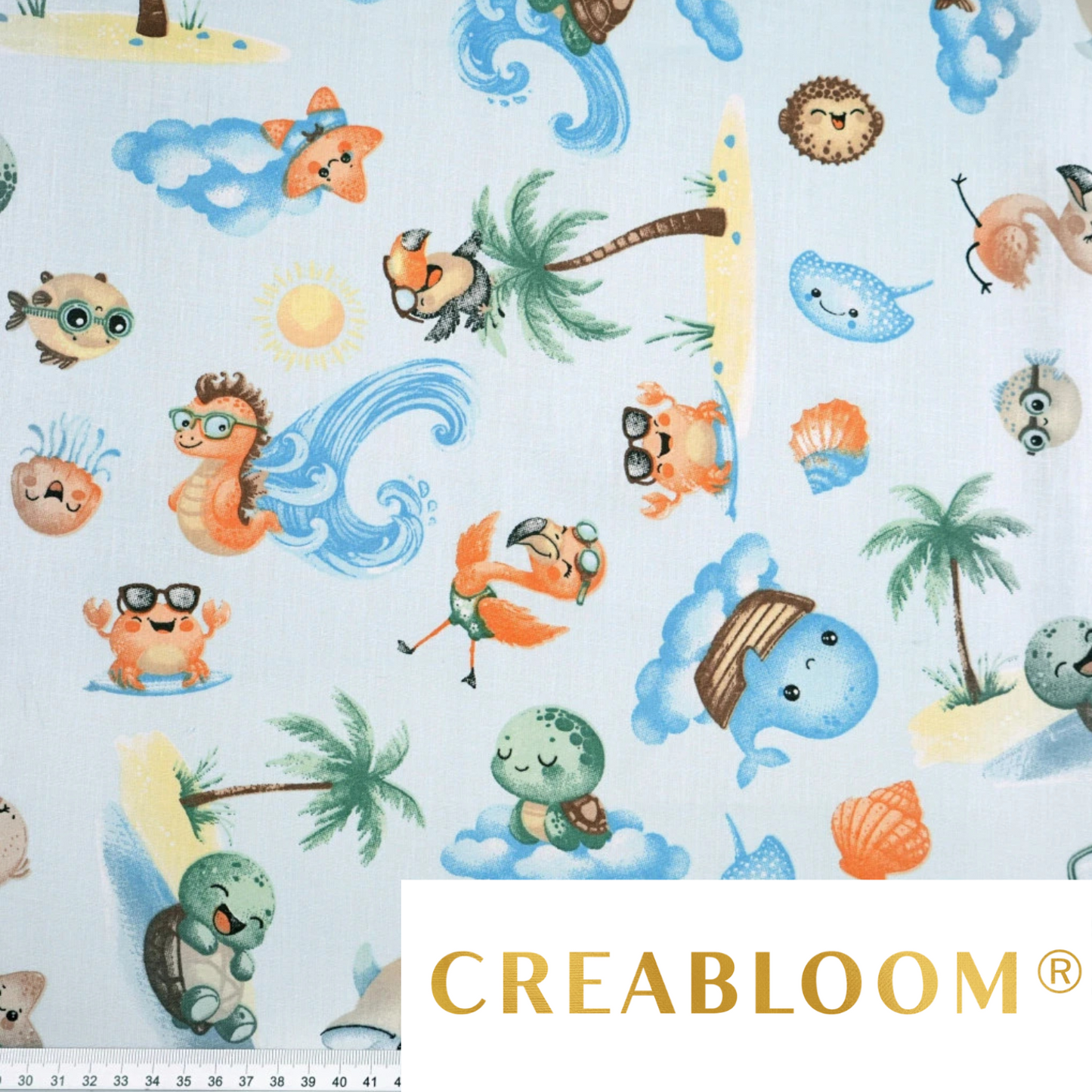 Tissu Coton Motif Animaux De La Mer Fond Bleu