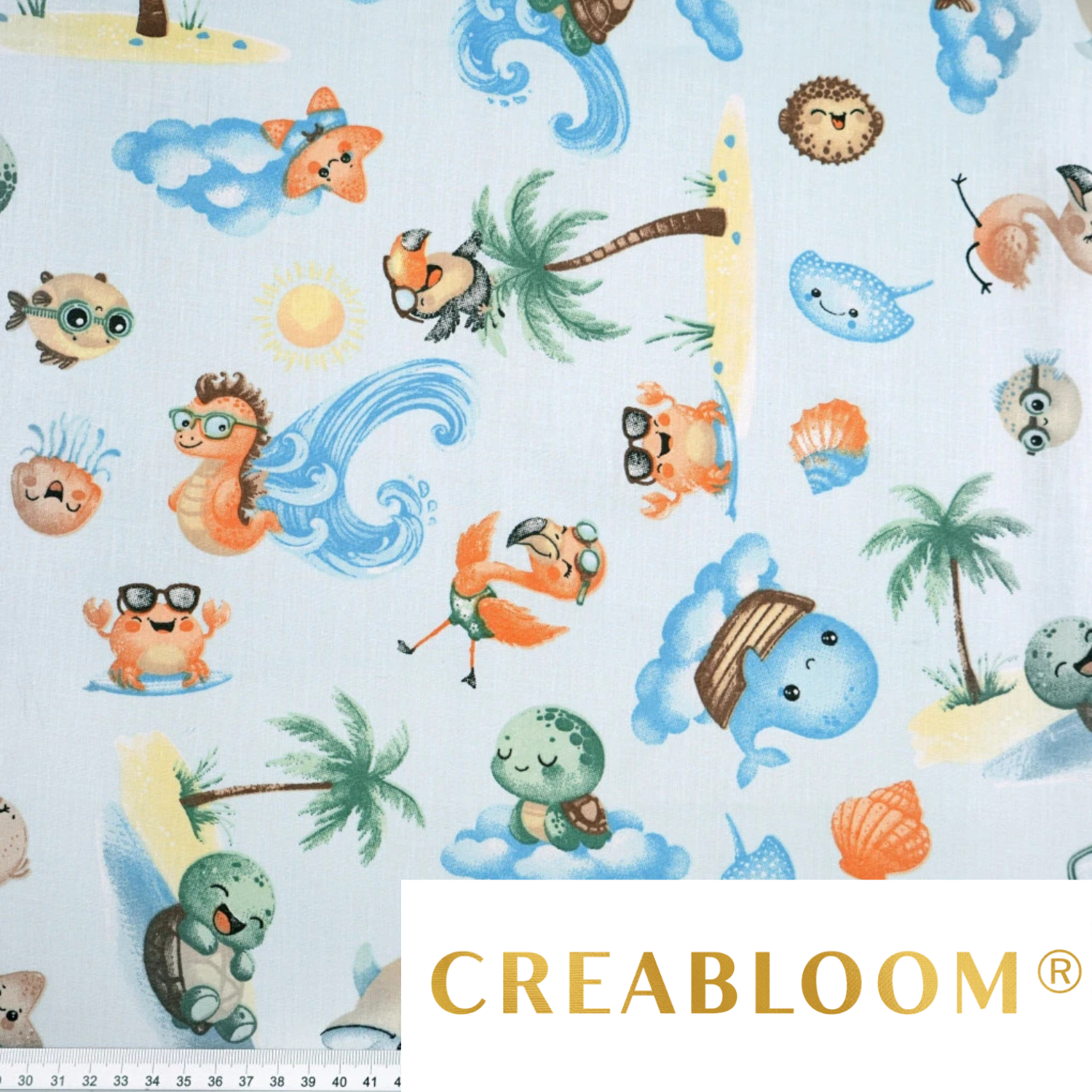 Tissu Coton Motif Animaux De La Mer Fond Bleu