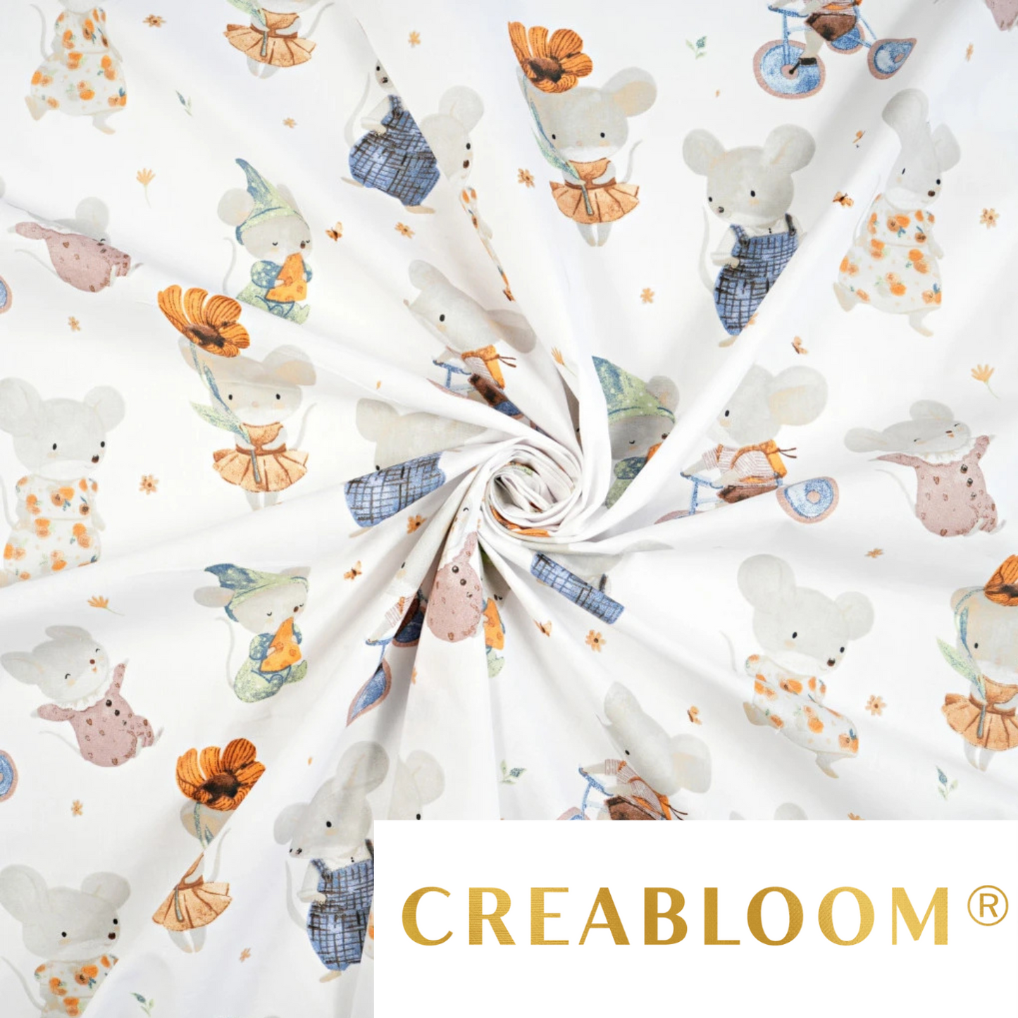 Tissu coton Motif souris à vélo