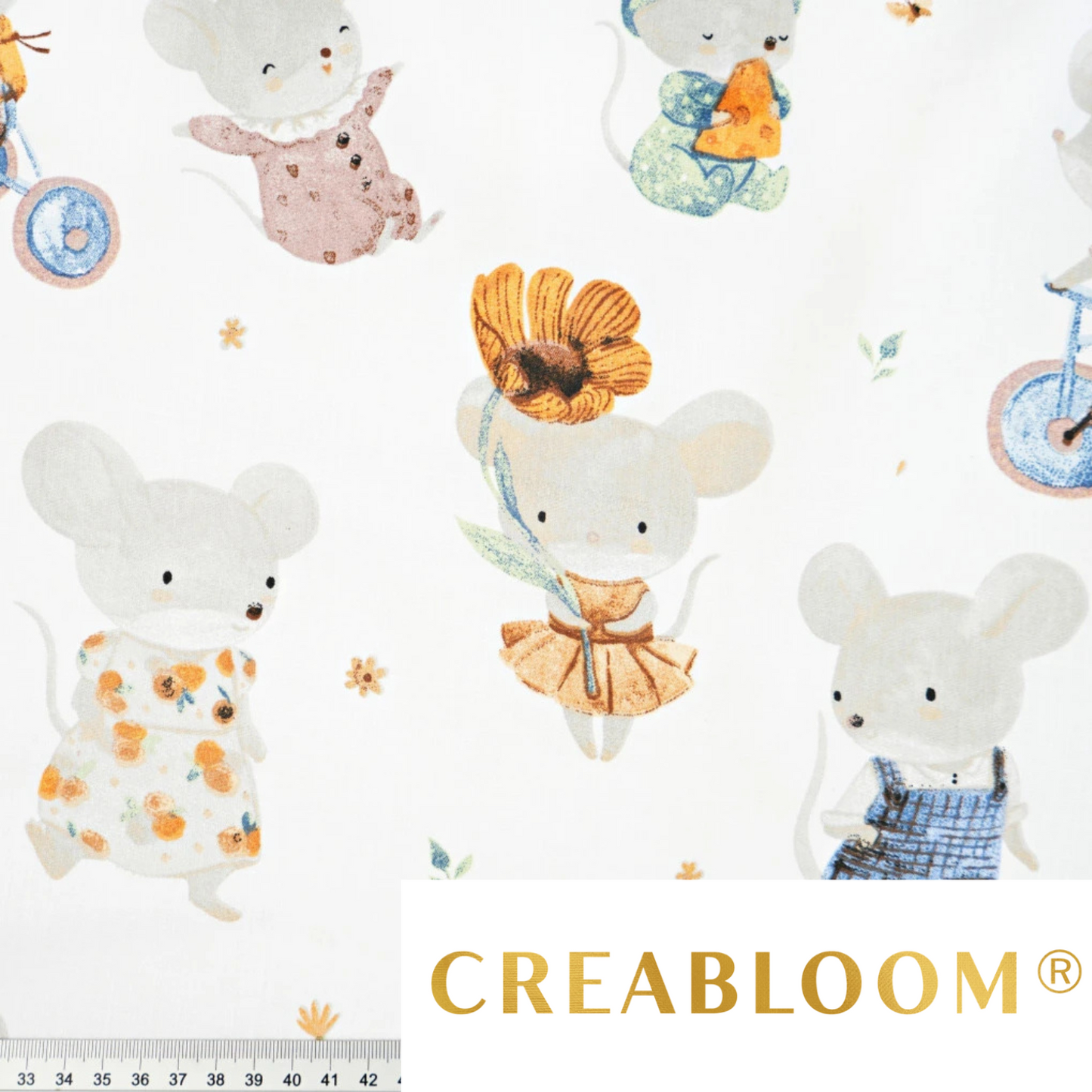 Tissu coton Motif souris à vélo