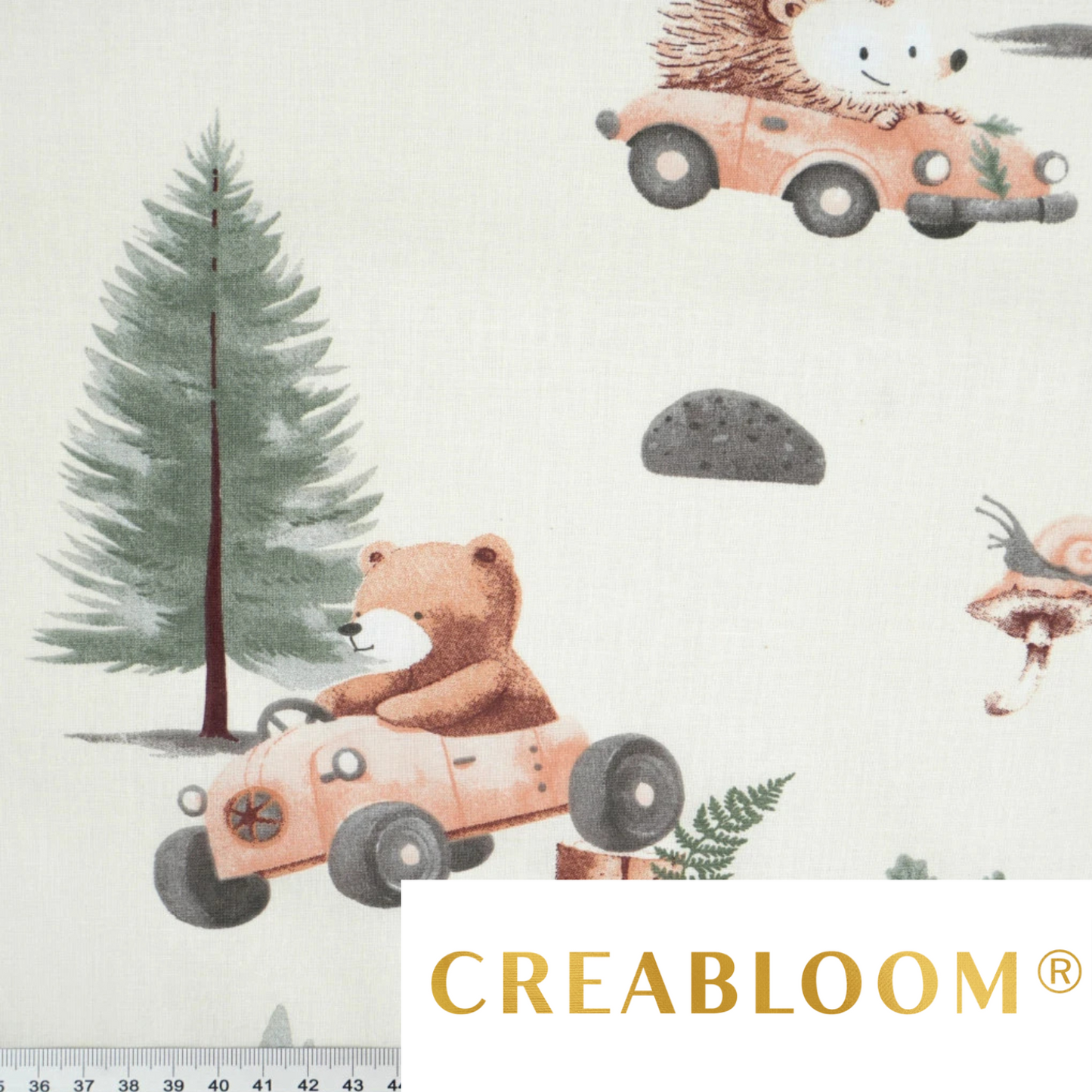 Tissu coton Motif animaux dans la forêt fond ecru