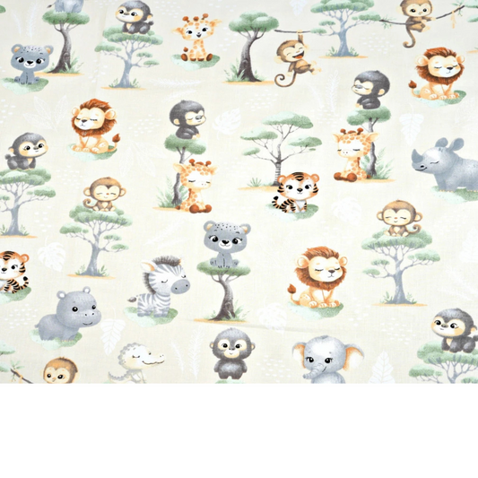 Tissu coton Motif animaux d'afrique fond écru