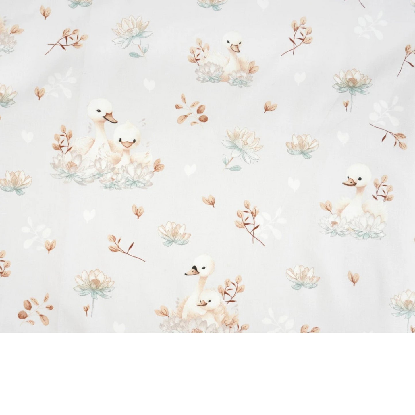 Tissu coton Motif cygnes - fond gris