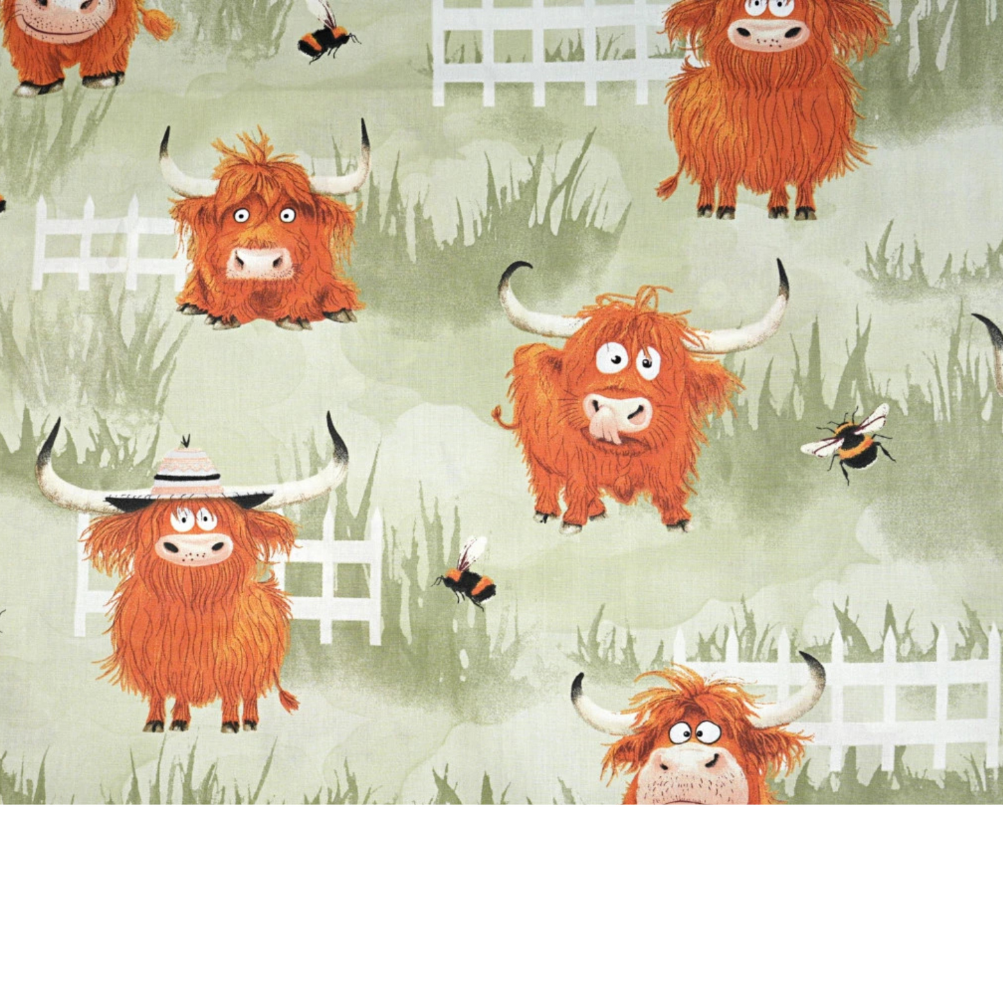 Tissu coton Motif vaches - fond olive