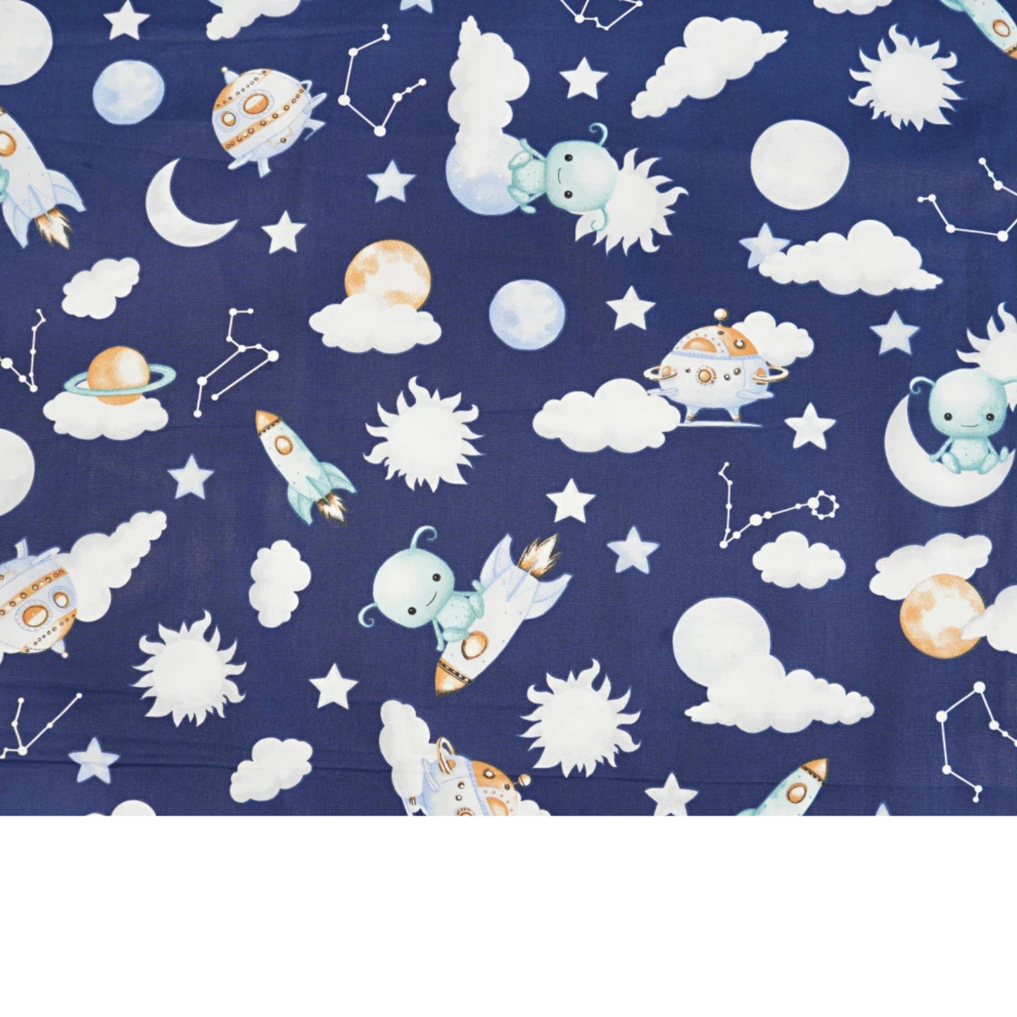 Tissu coton Motif extraterrestres dans l'espace - fond bleu marine