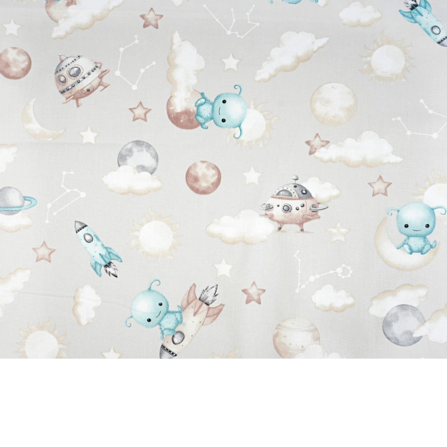 Tissu coton Motif extraterrestres dans l'espace - fond beige gris