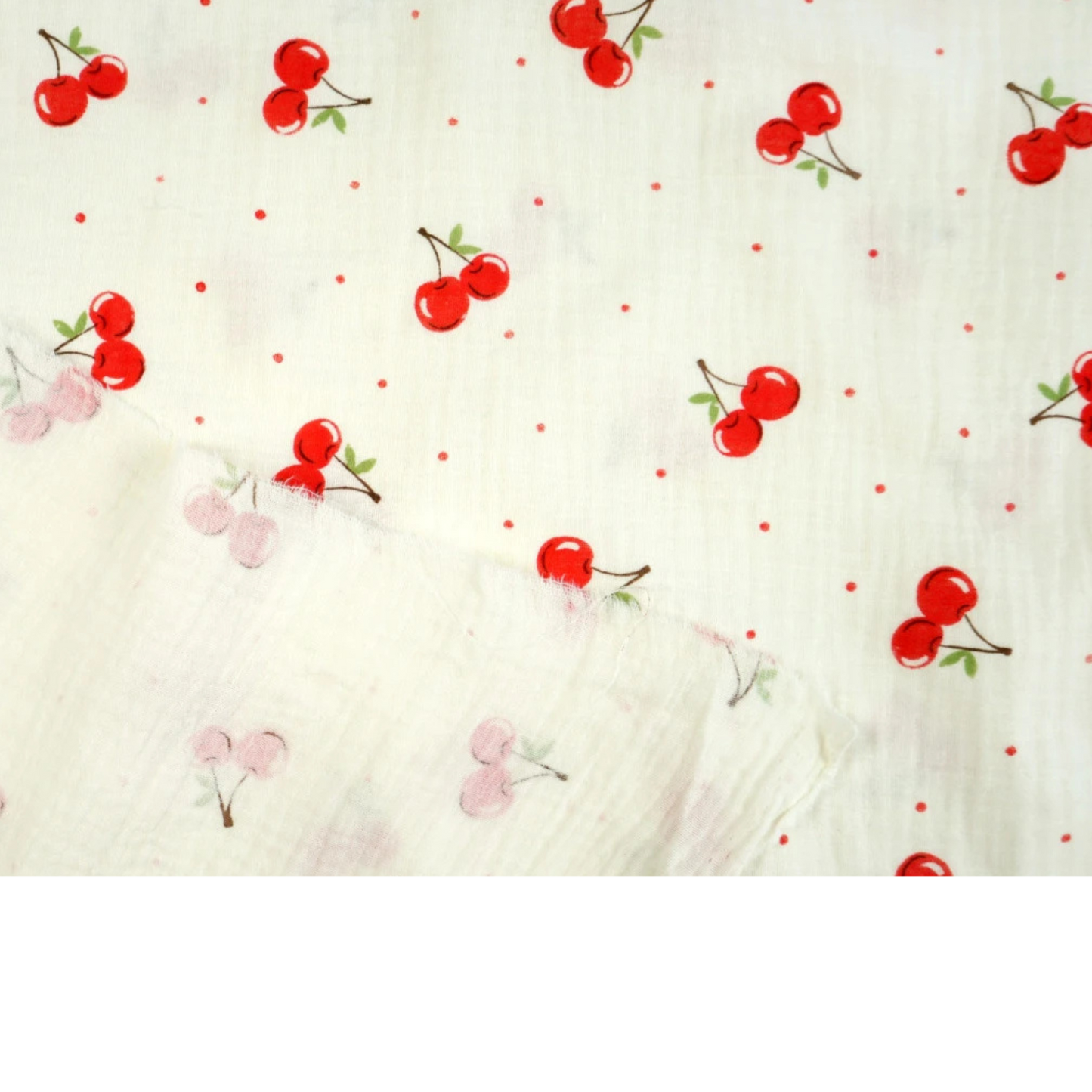 Tissu Double Gaze imprimé cerises - fond ecru
