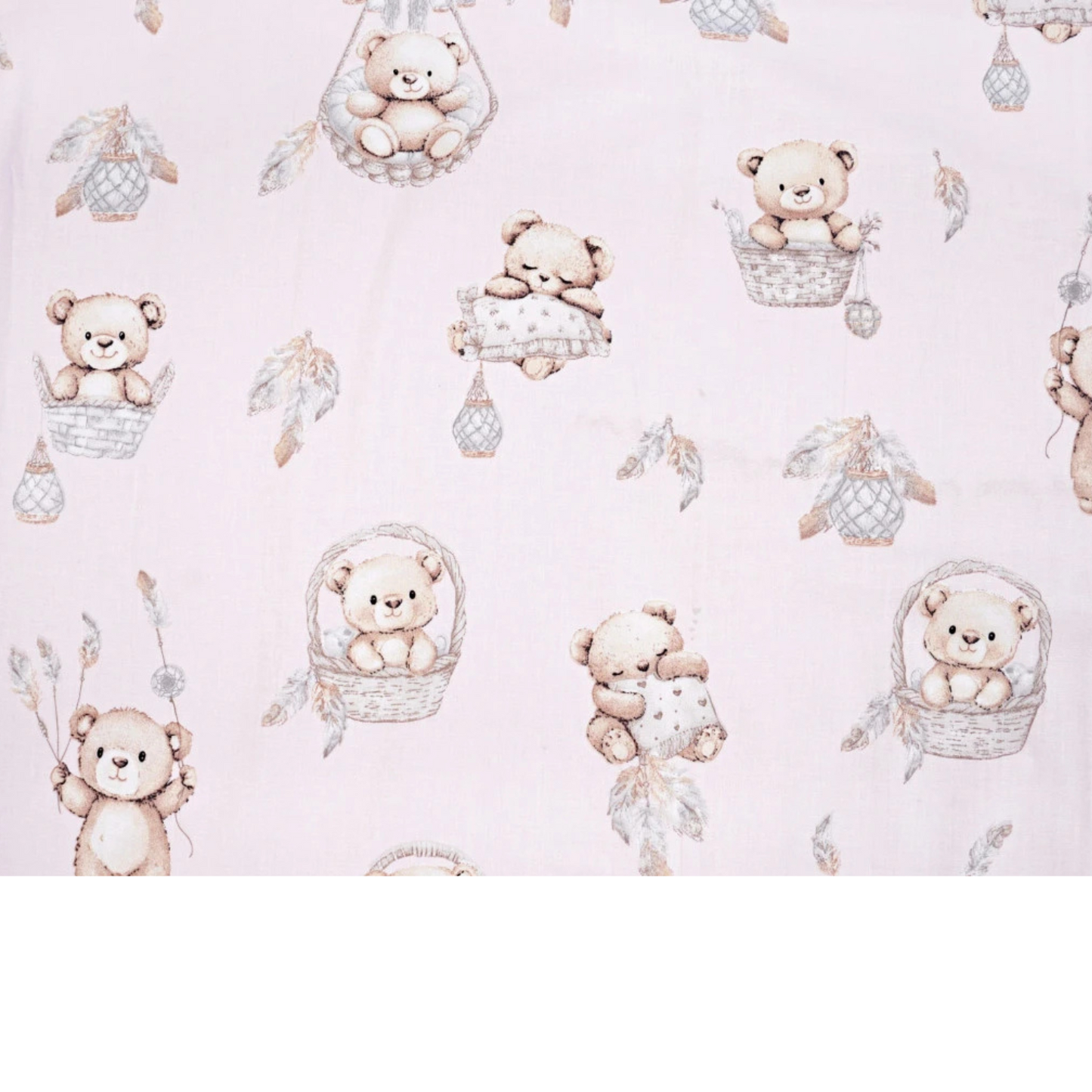 Tissu coton Motif oursons dans un panier - fond rose