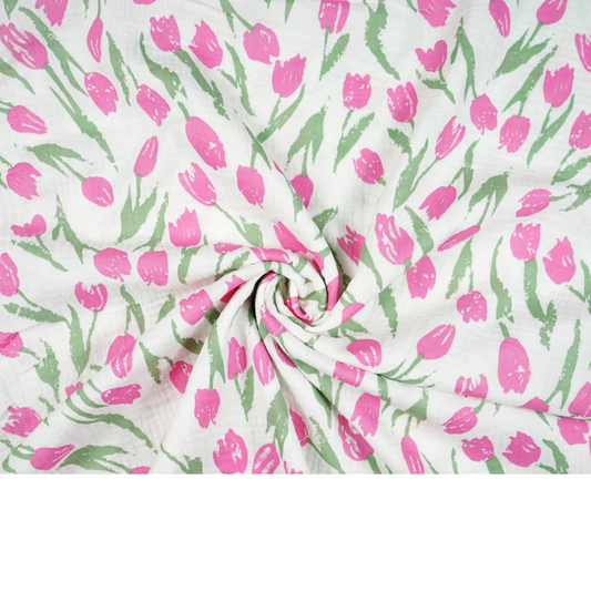 Tissu Double Gaze imprimé fleurs