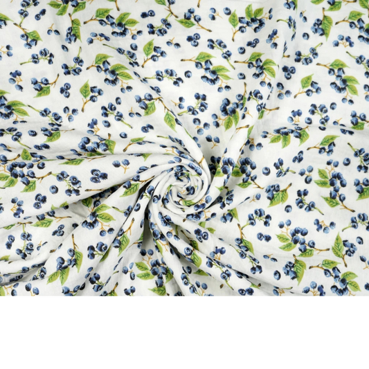 Tissu Double Gaze imprimé myrtilles