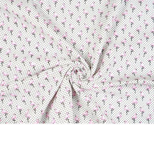 Tissu Double Gaze imprimé petits flamants roses