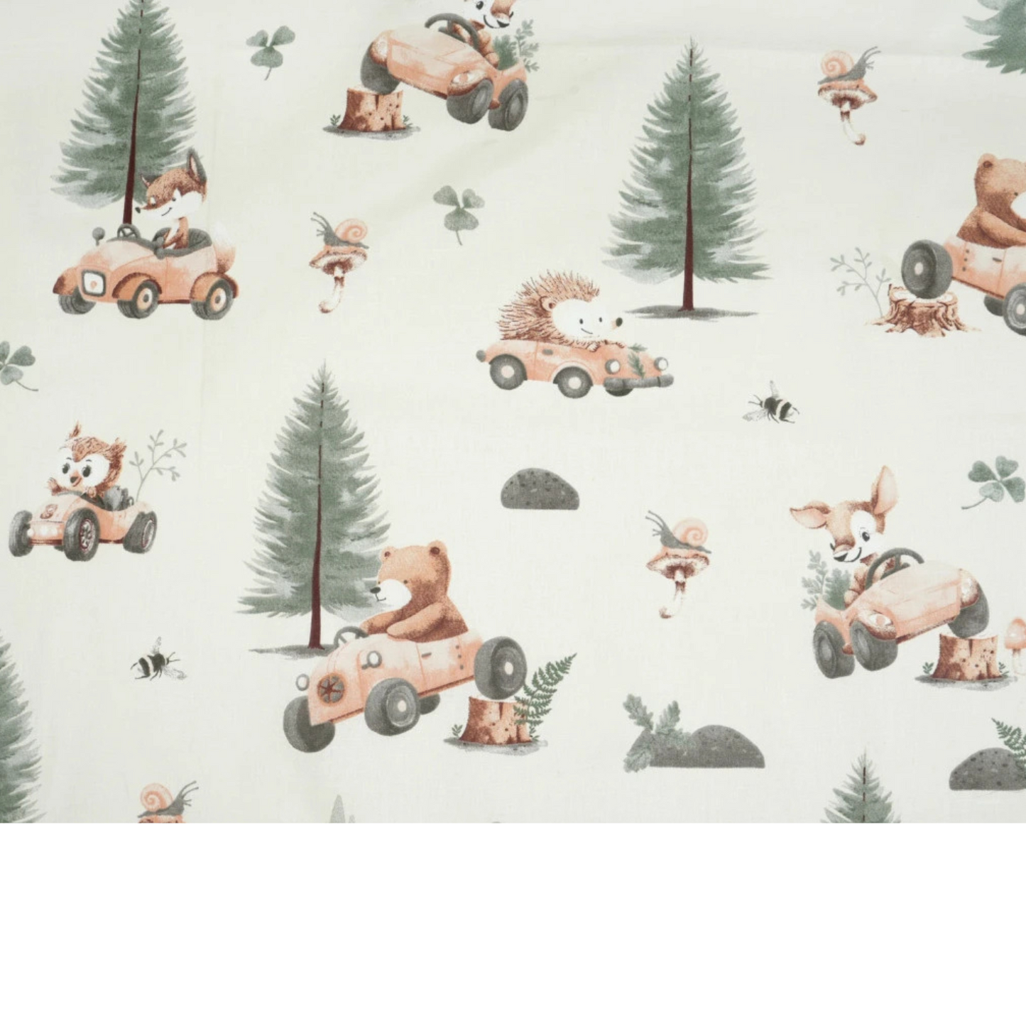 Tissu coton Motif animaux dans la forêt fond ecru