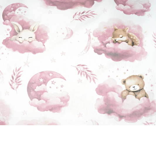 Tissu coton Motif animaux dans les nuages - rose