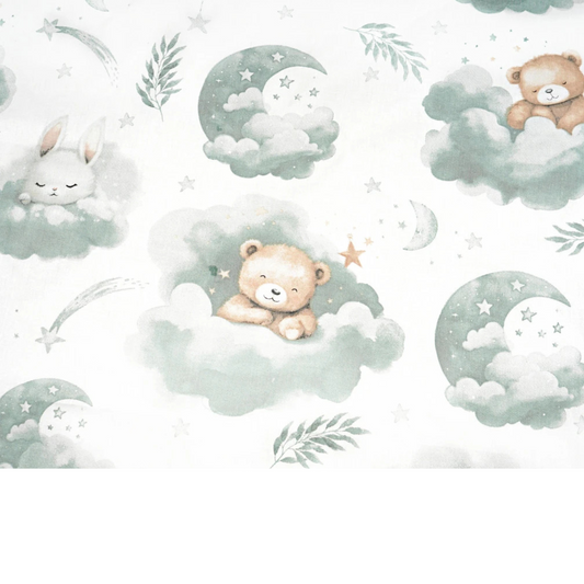 Tissu coton Motif animaux dans les nuages - vert sauge