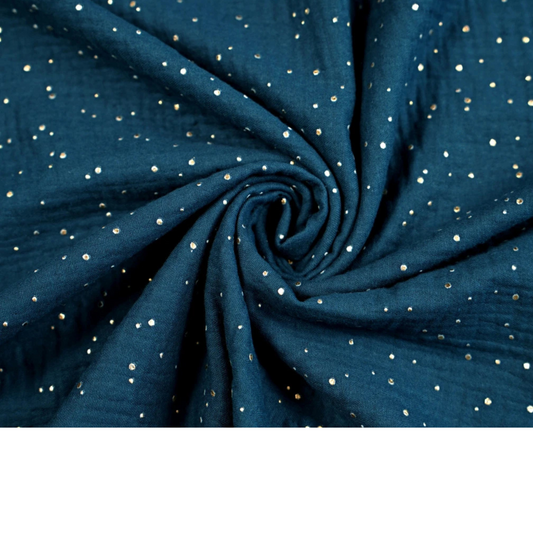 Tissu Double Gaze bleu foncé avec pois dorés