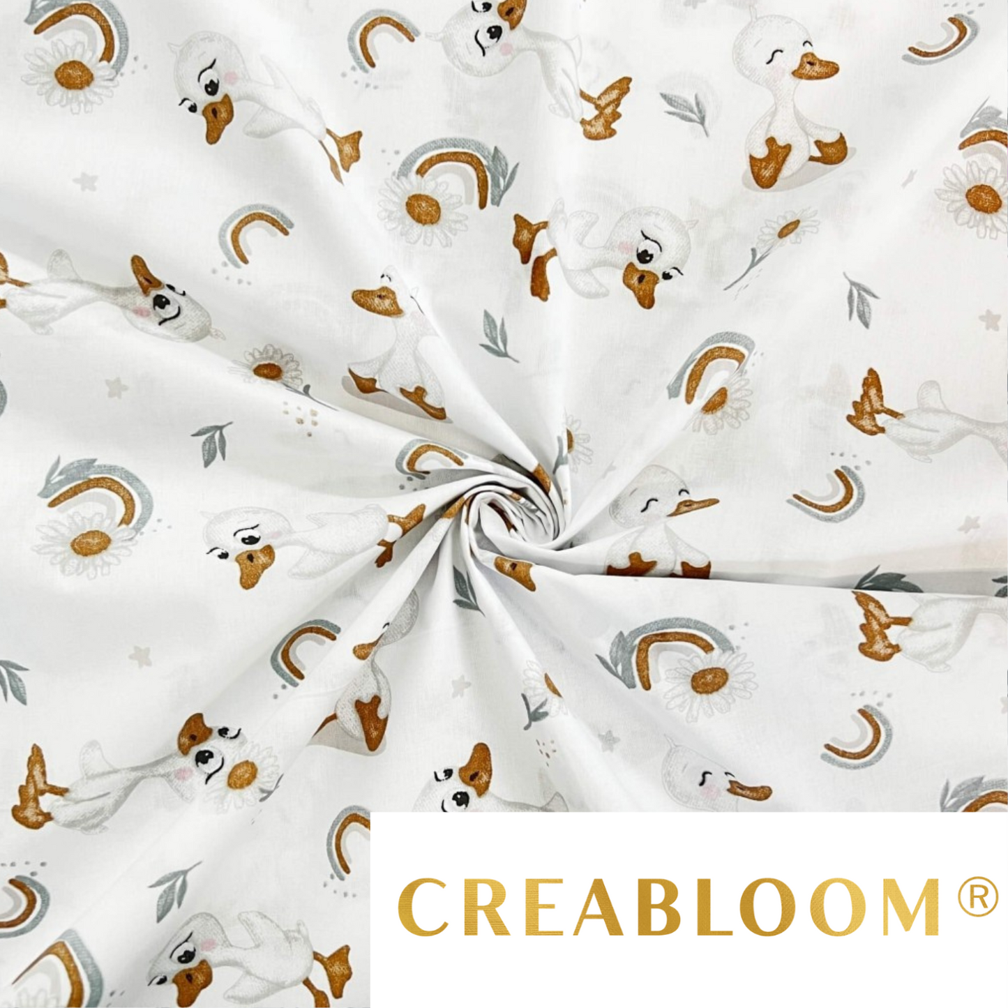 Tissu Coton Motif Canetons Et Camomilles