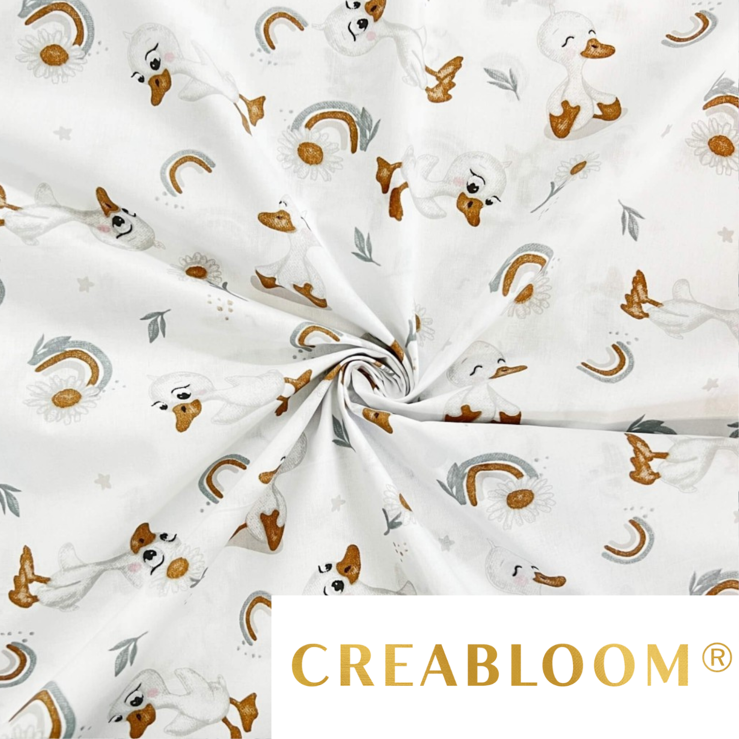 Tissu Coton Motif Canetons Et Camomilles