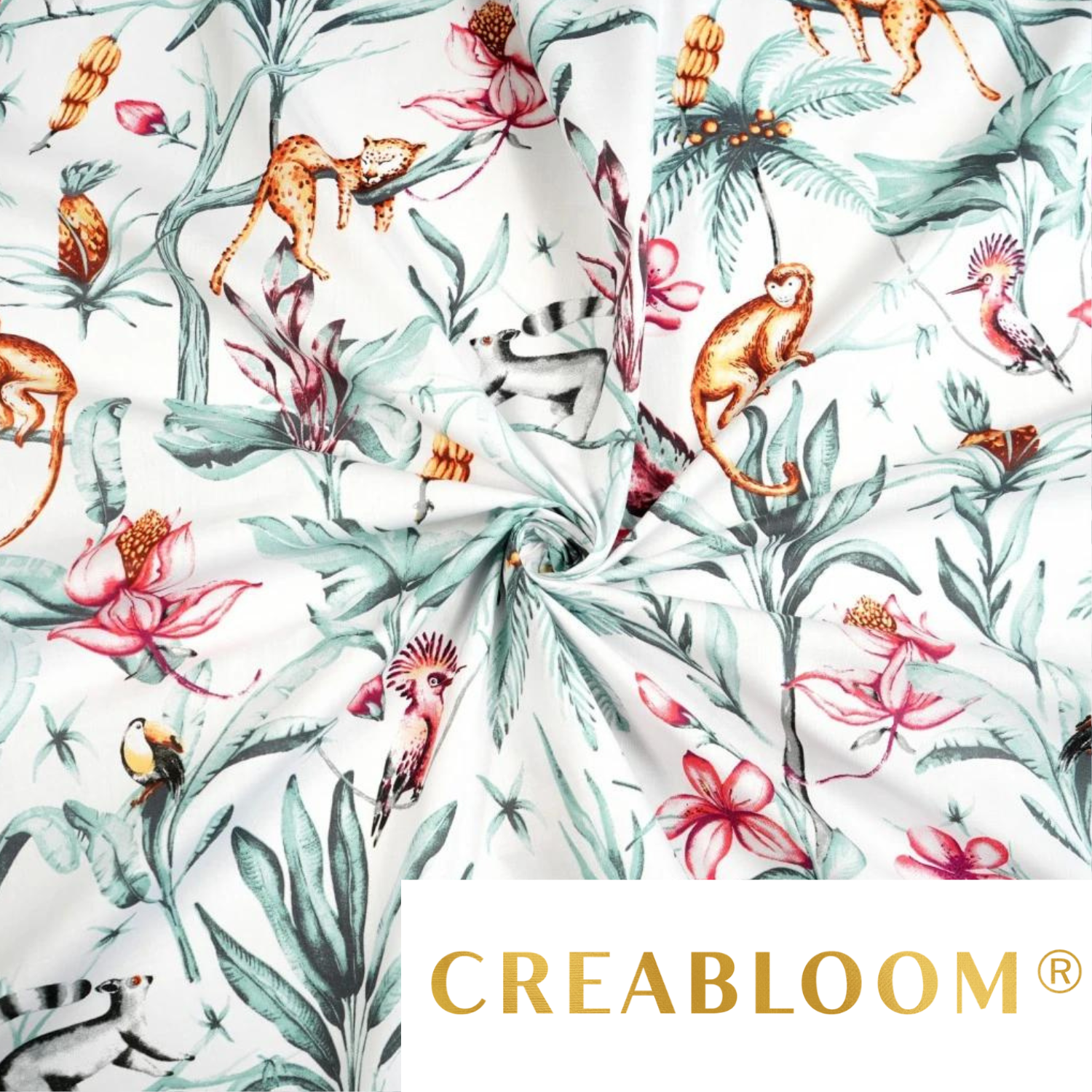 Tissu Coton Motif Animaux Dans La Jungle