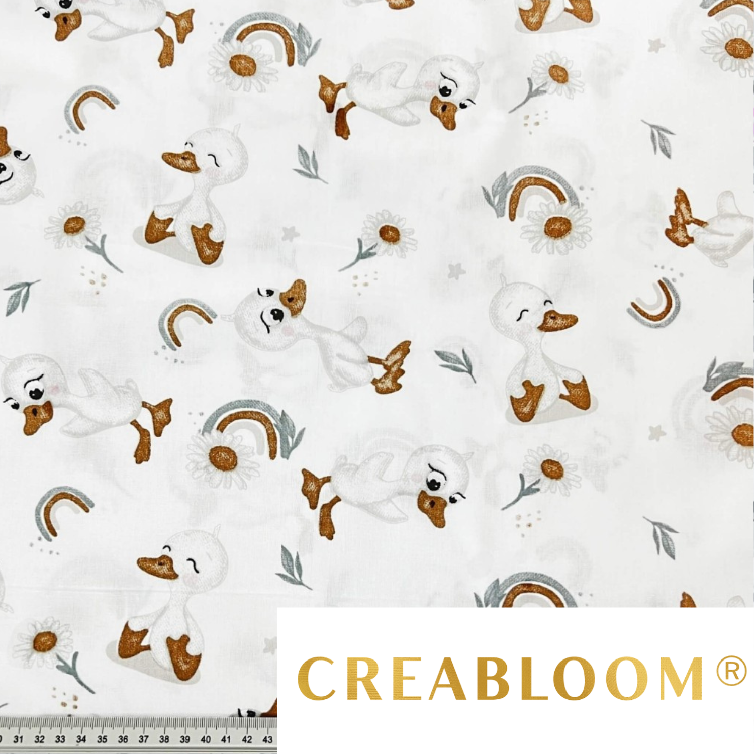 Tissu Coton Motif Canetons Et Camomilles
