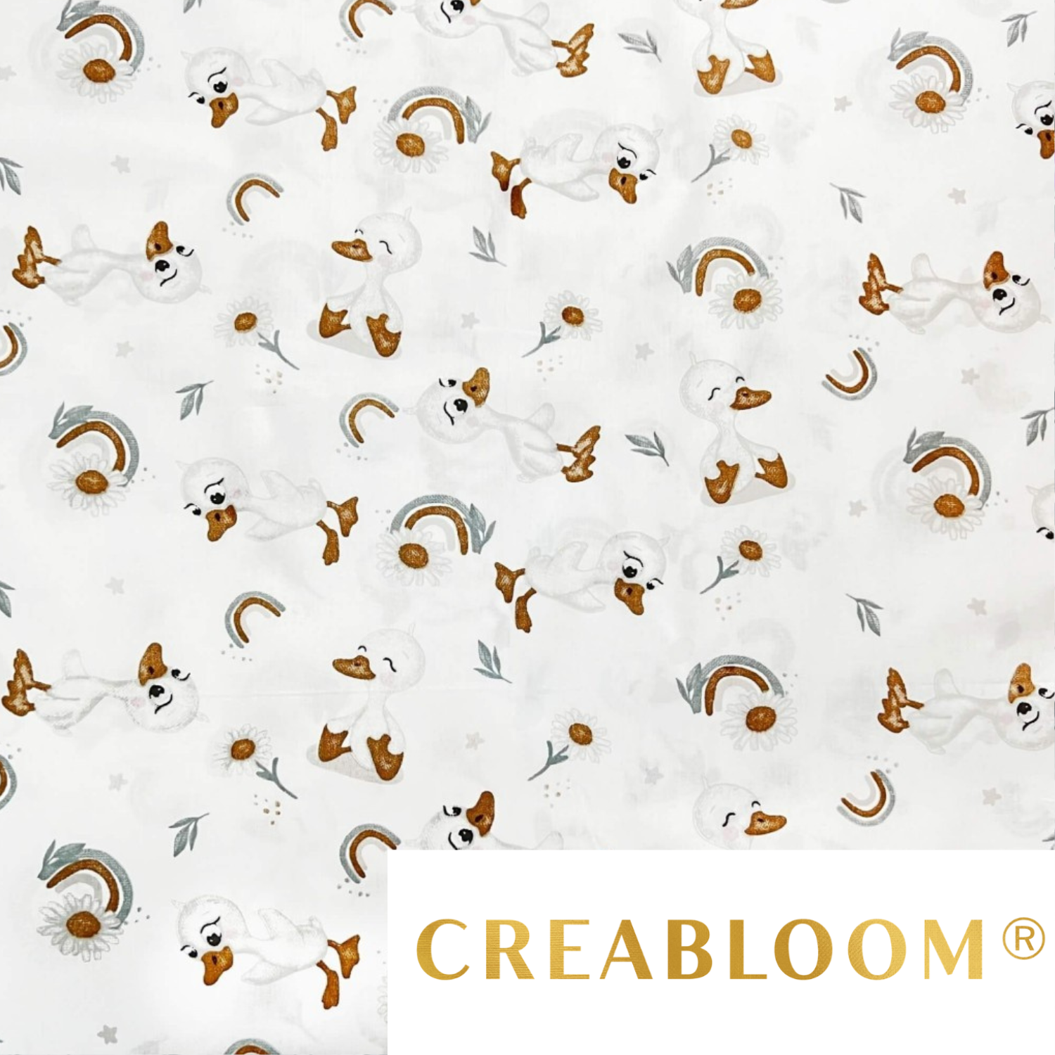 Tissu Coton Motif Canetons Et Camomilles