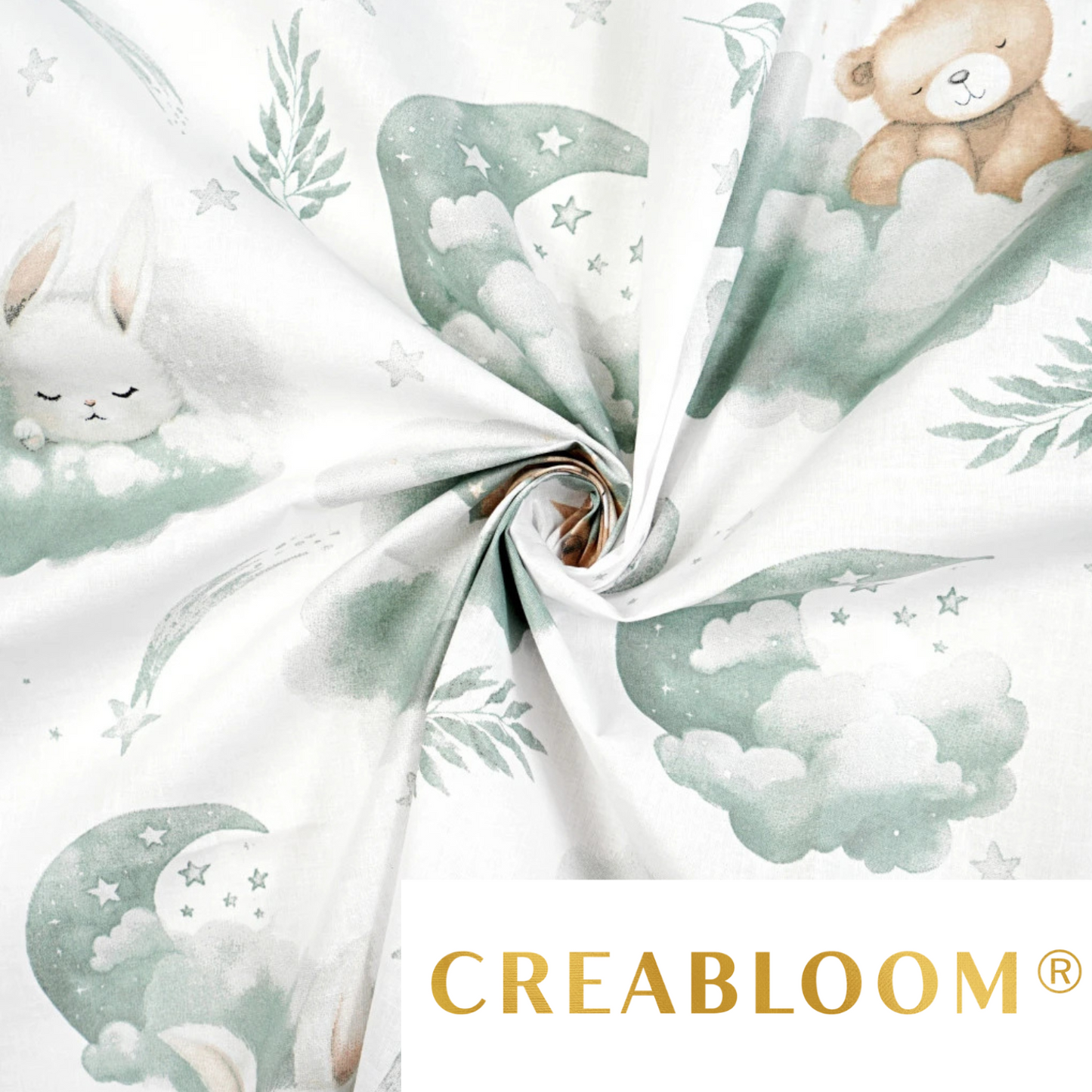 Tissu coton Motif animaux dans les nuages - vert sauge