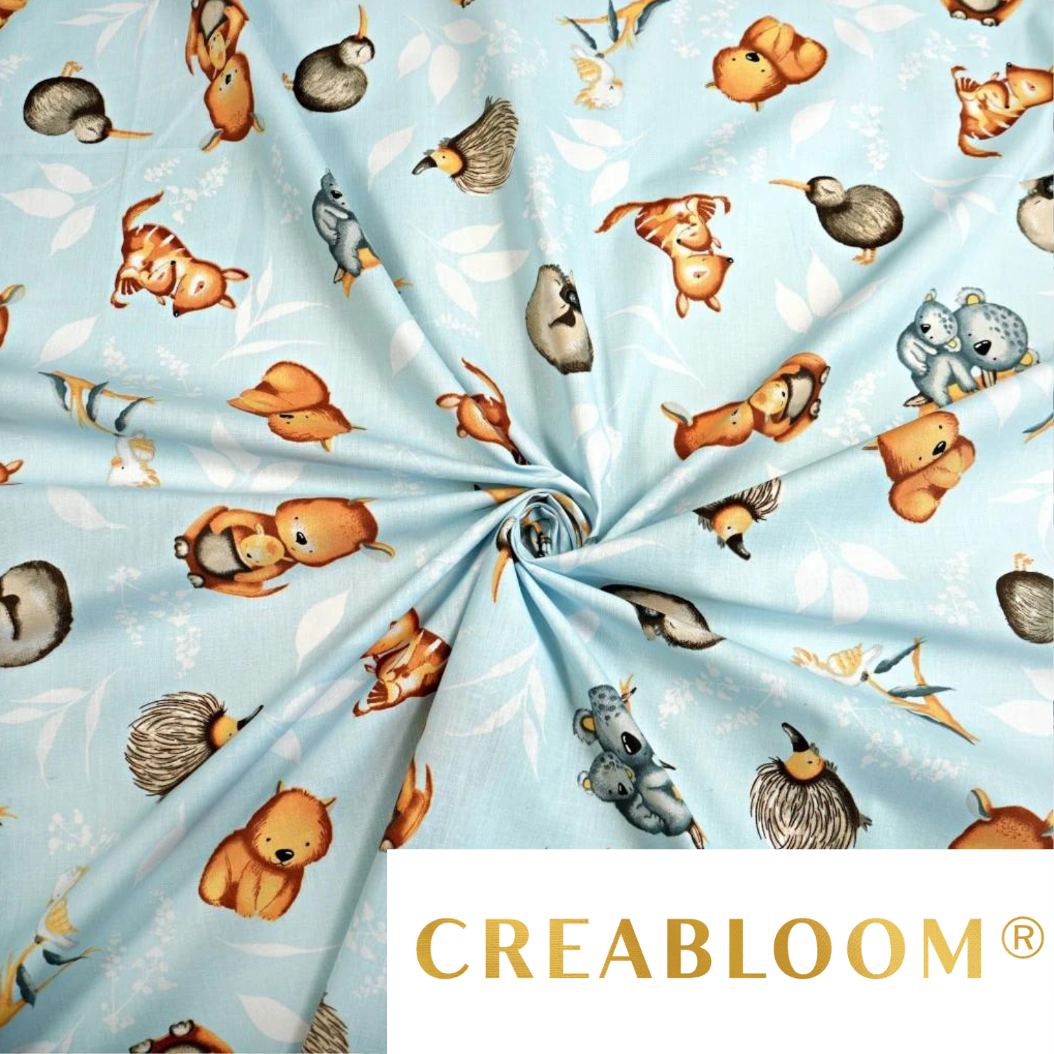 Tissu Coton Motif Animaux D’australie - Fond Bleu