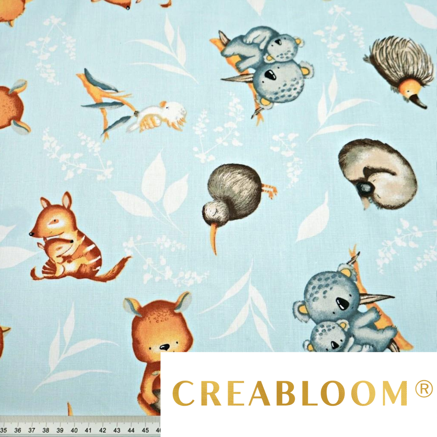 Tissu Coton Motif Animaux D’australie - Fond Bleu