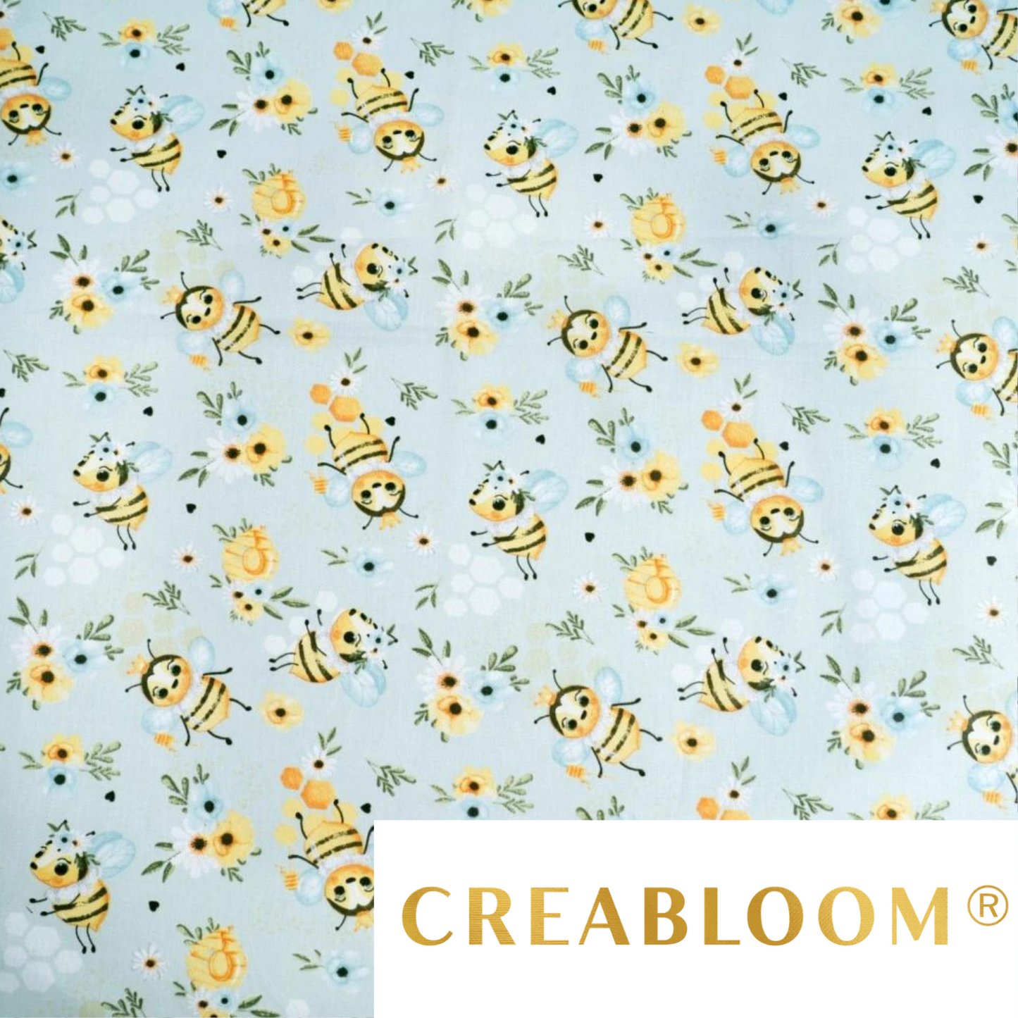 Tissu Coton Motif Abeilles Fond Bleu