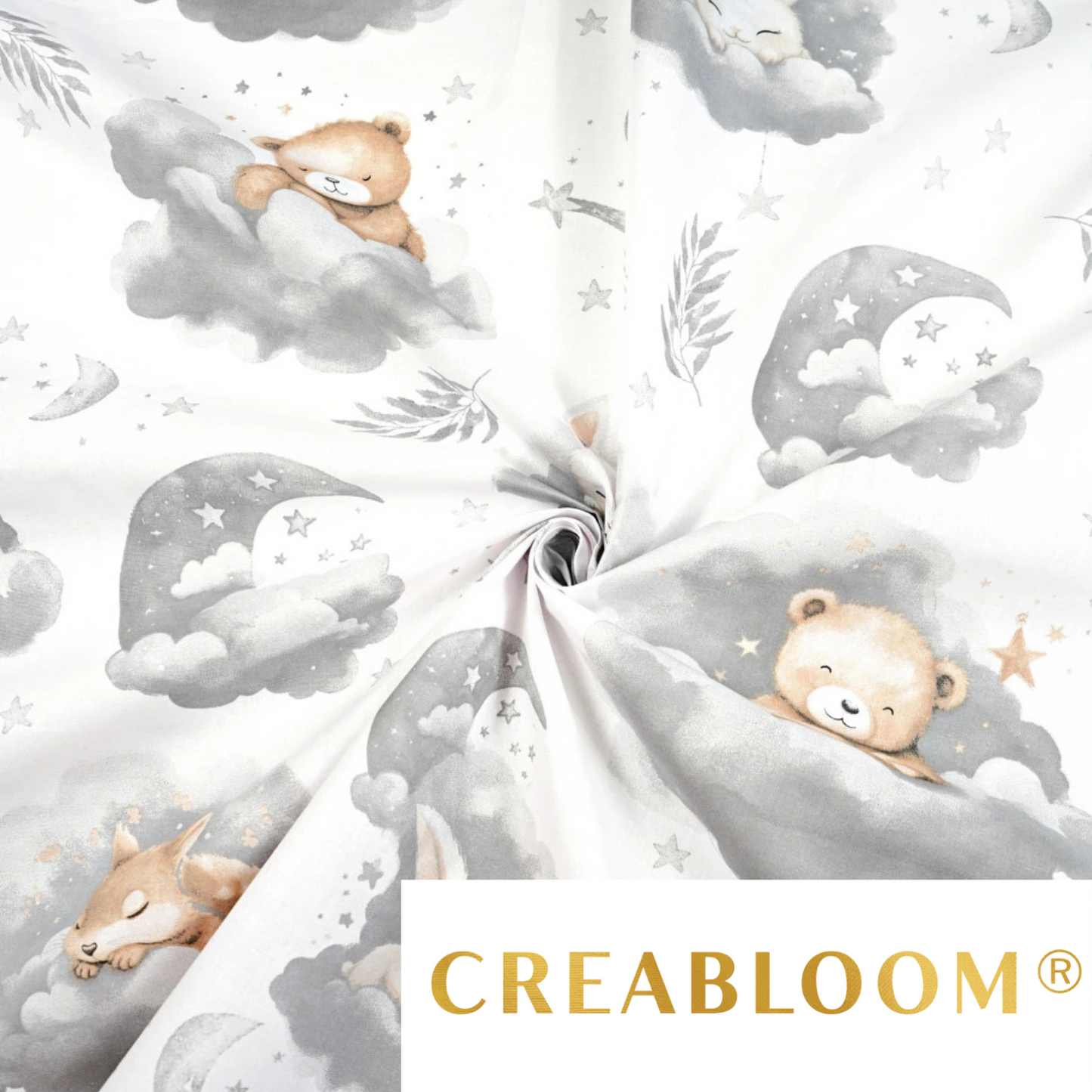 Tissu coton Motif animaux dans les nuages - gris