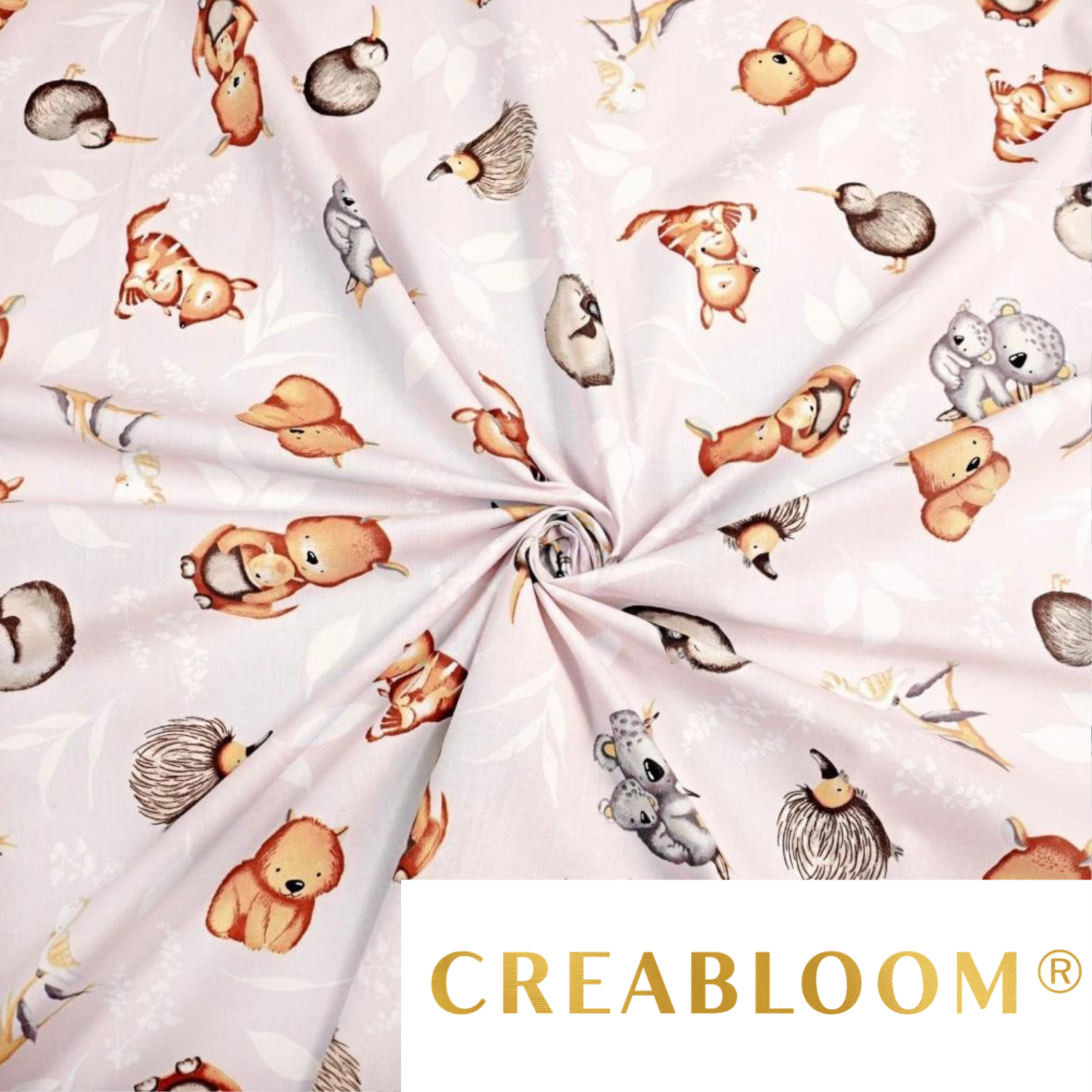 Tissu Coton Motif Animaux D’australie - Fond Rose