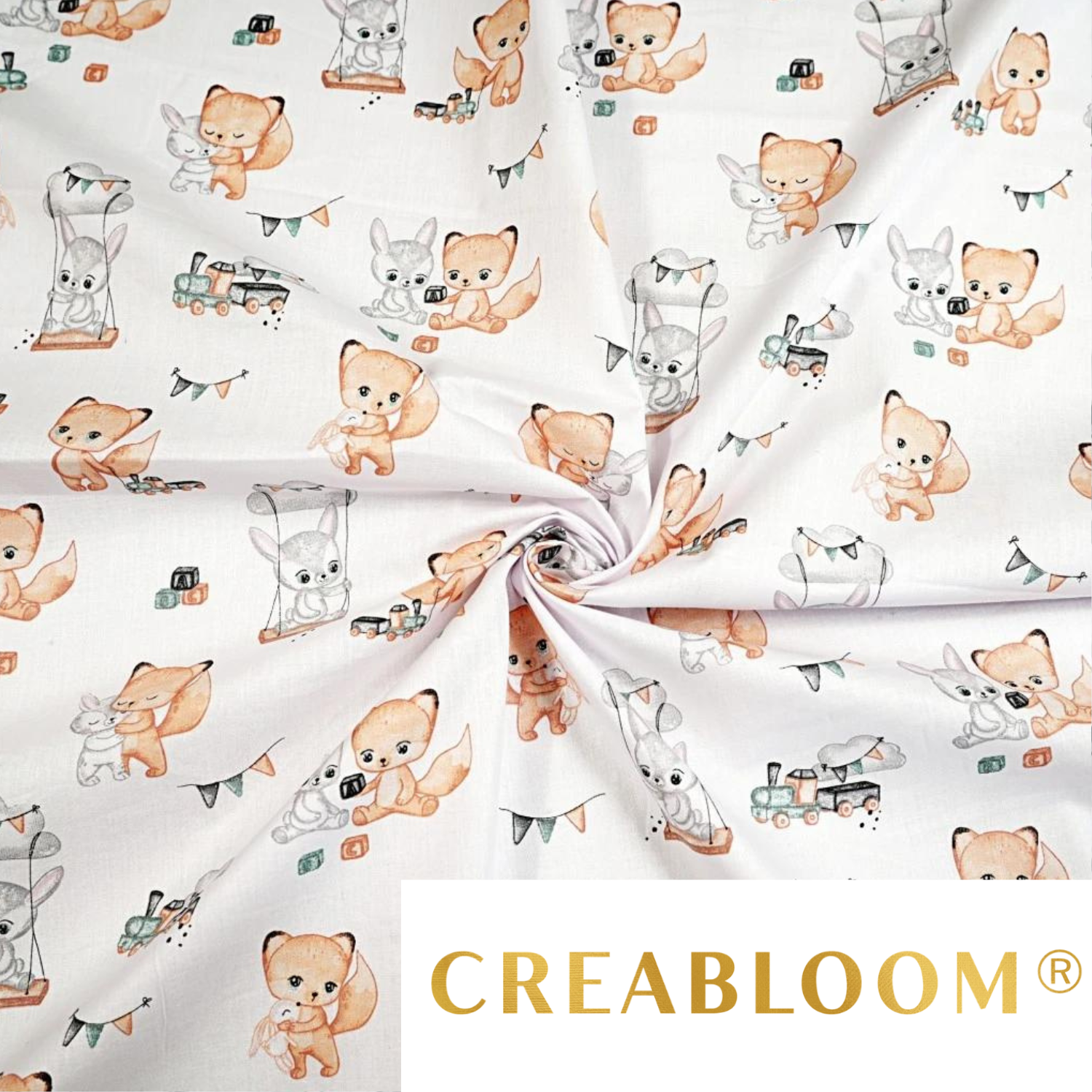 Tissu Coton Motif Renards Et Lapins