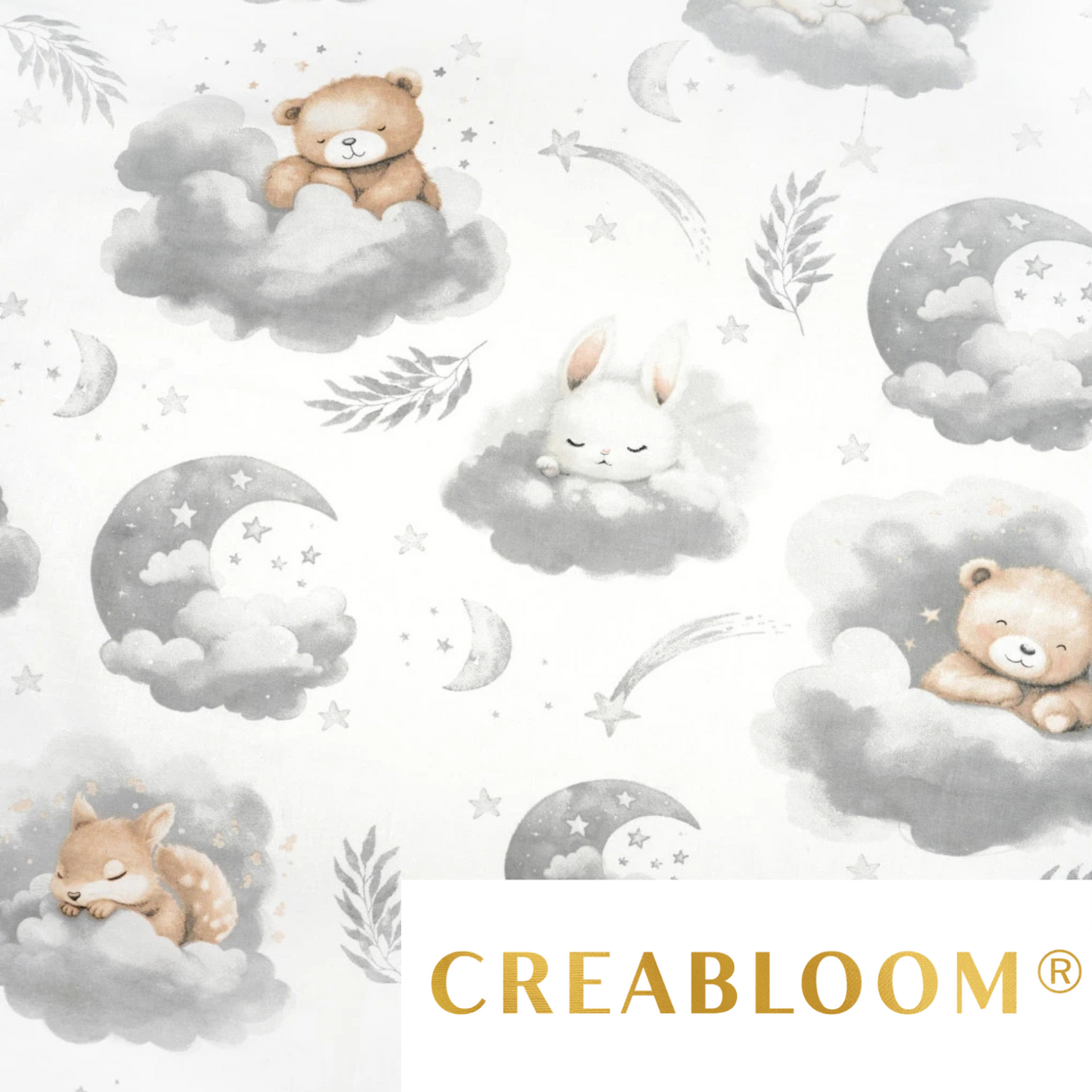 Tissu coton Motif animaux dans les nuages - gris