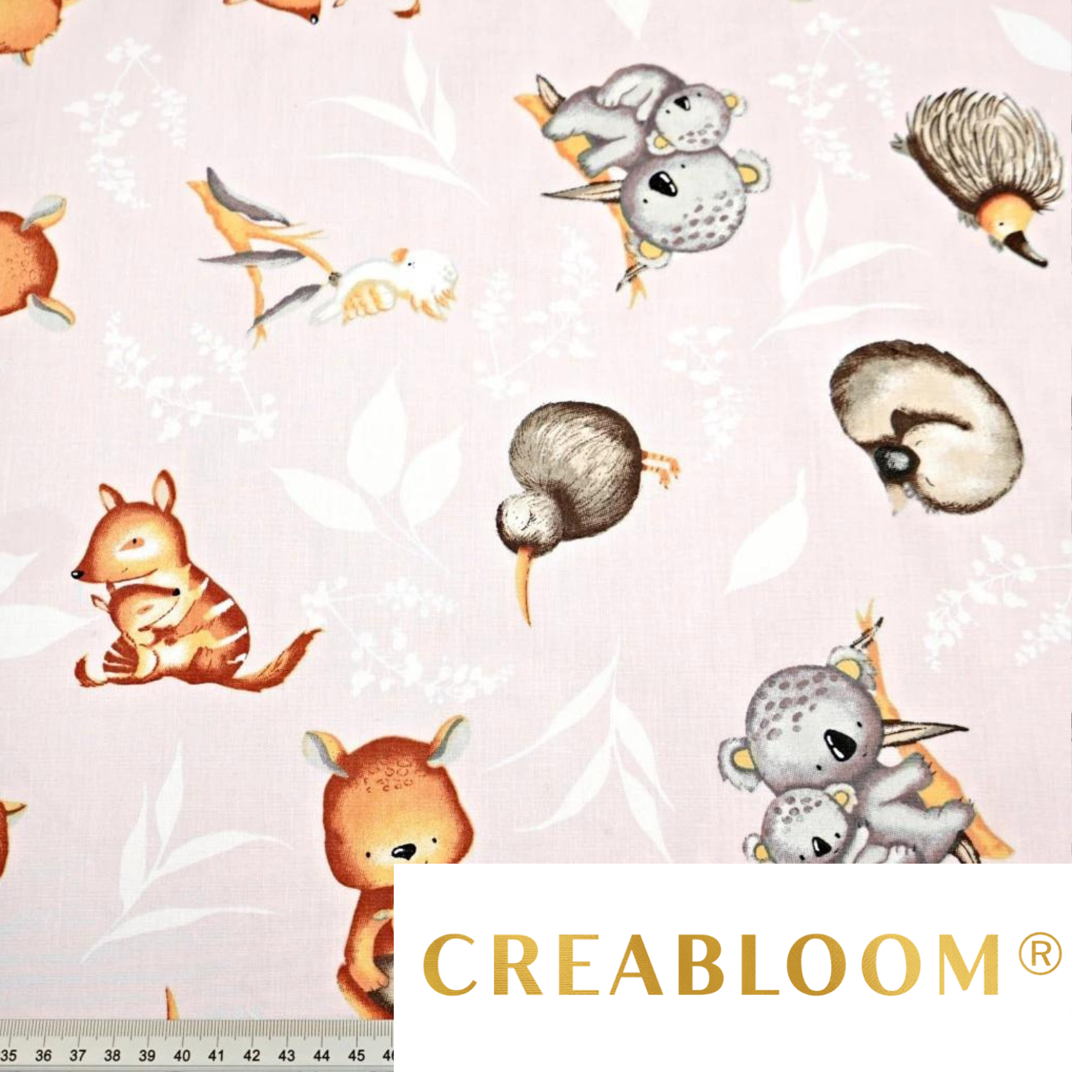 Tissu Coton Motif Animaux D’australie - Fond Rose