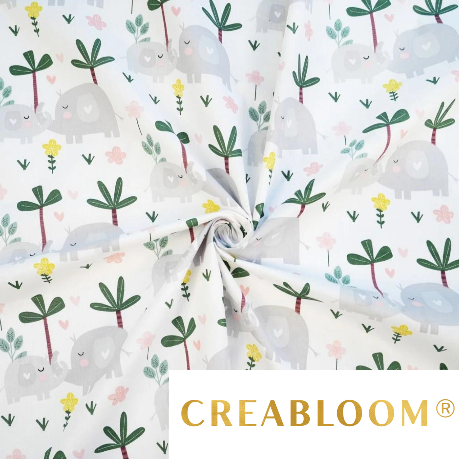 Tissu Coton Motif Elephants Et Palmiers