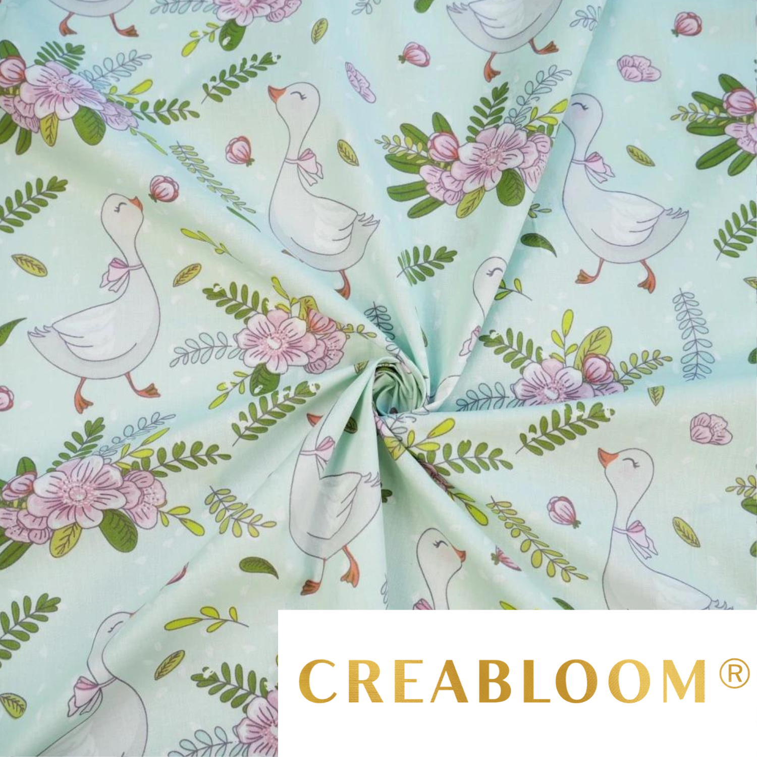 Tissu Coton Imprimé Oies Fond Menthe